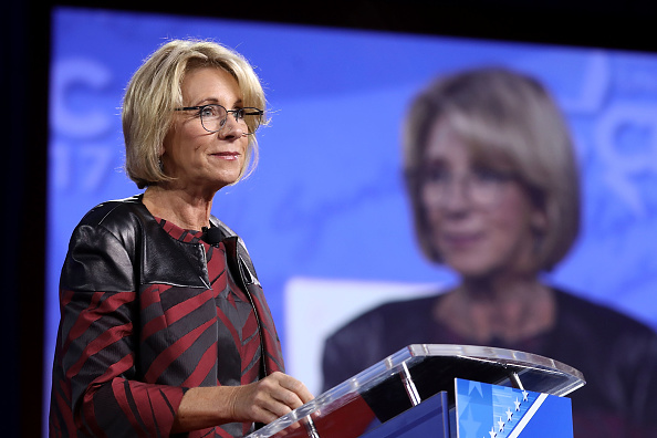 U.S. Secretary of Education Betsy DeVos addresses the Conservative Political Action Conference at the Gaylord National Resort and Convention Center February 23, 2017 in National Harbor, Maryland.