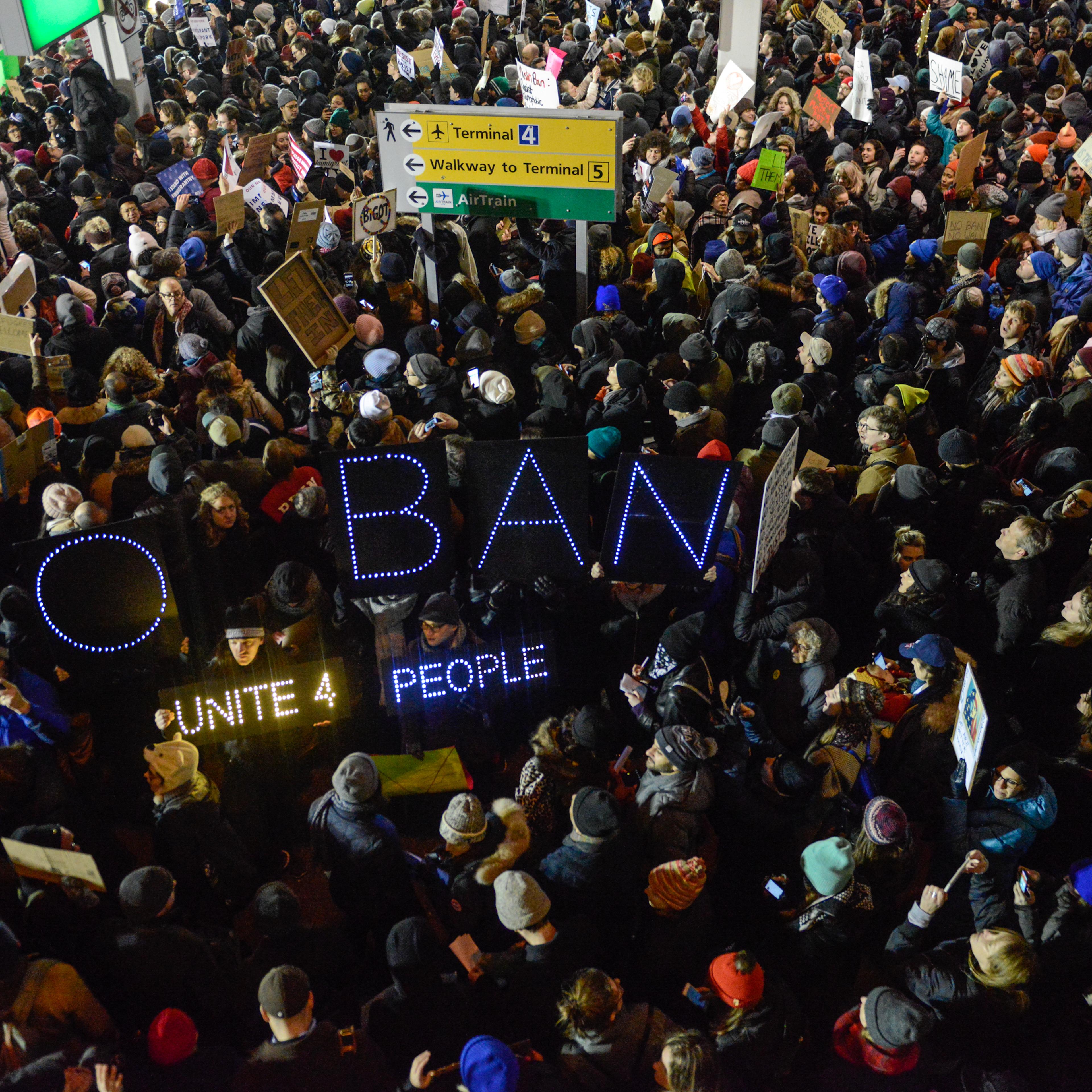 Protestors Rally At JFK Airport Against 'Muslim Ban'