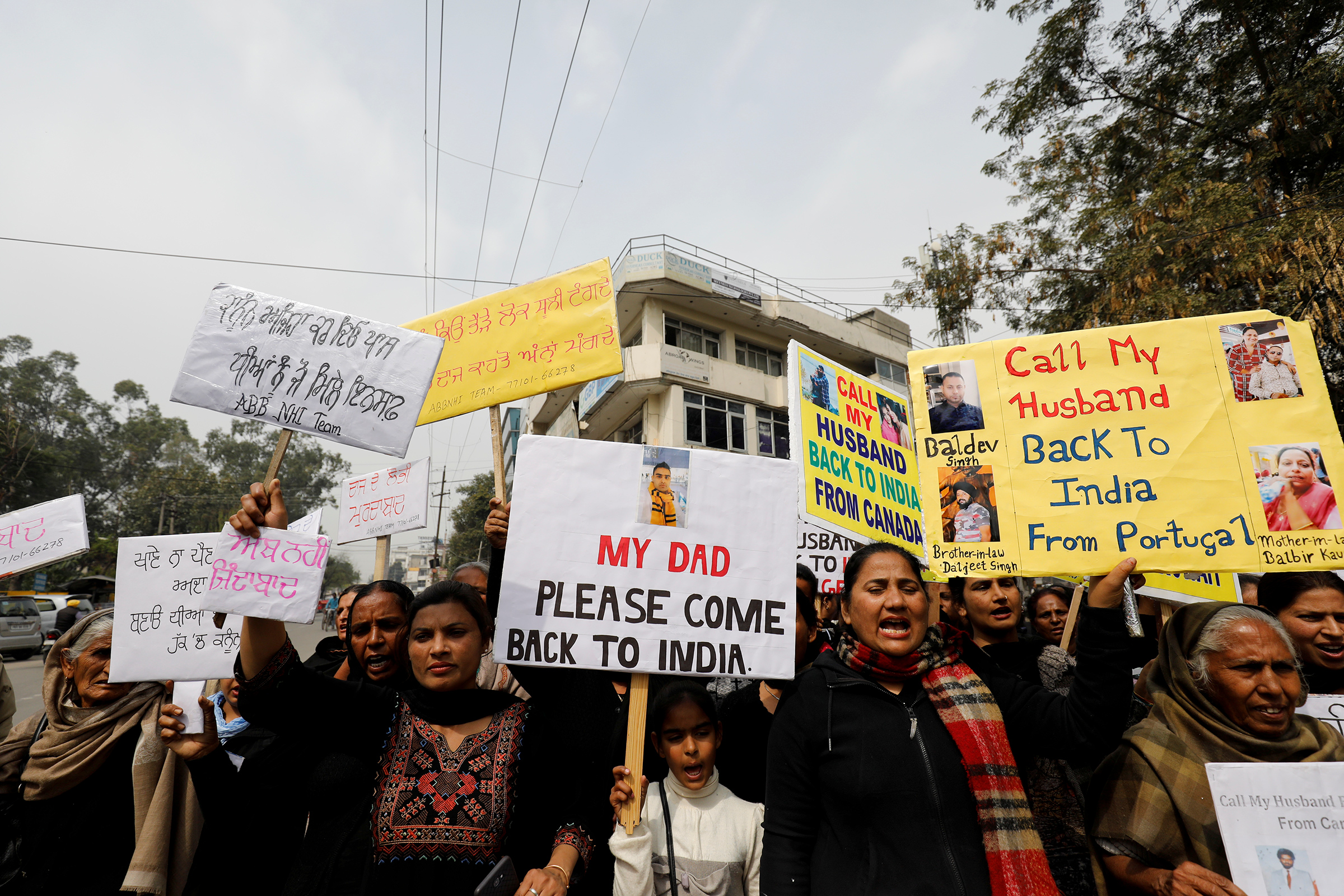 Women who say they have been abandoned by Non-Resident Indian husbands take part in an organiszd protest in Jalandhar, Punjab, India, on March 8, 2019. 