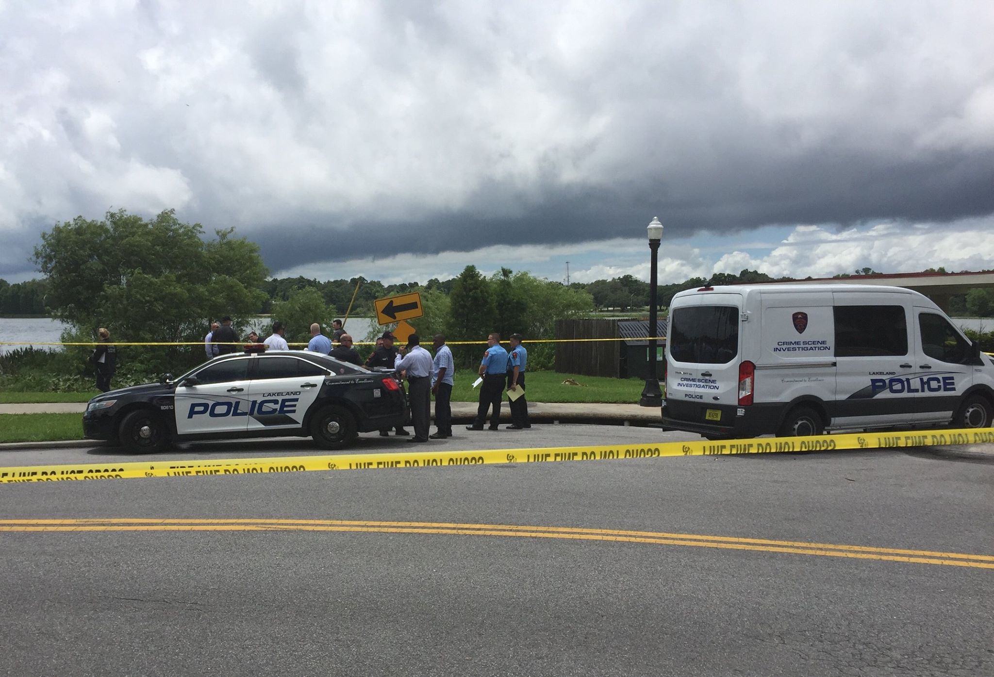 Lakeland Police Department responding to a citizen 911 call of an alligator with a body in its mouth in Lakeland, Fla., June 7, 2016.