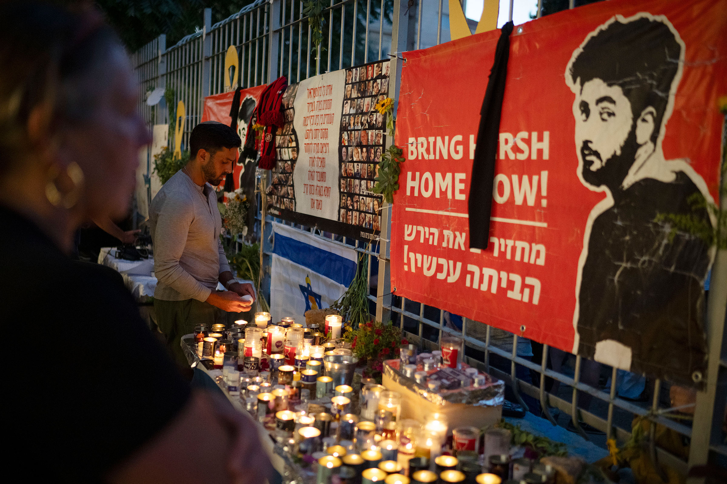 People light candles during a vigil in memory of slain hostage Hersh Goldberg-Polin in Jerusalem, Israel, on Sept. 1, 2024.
