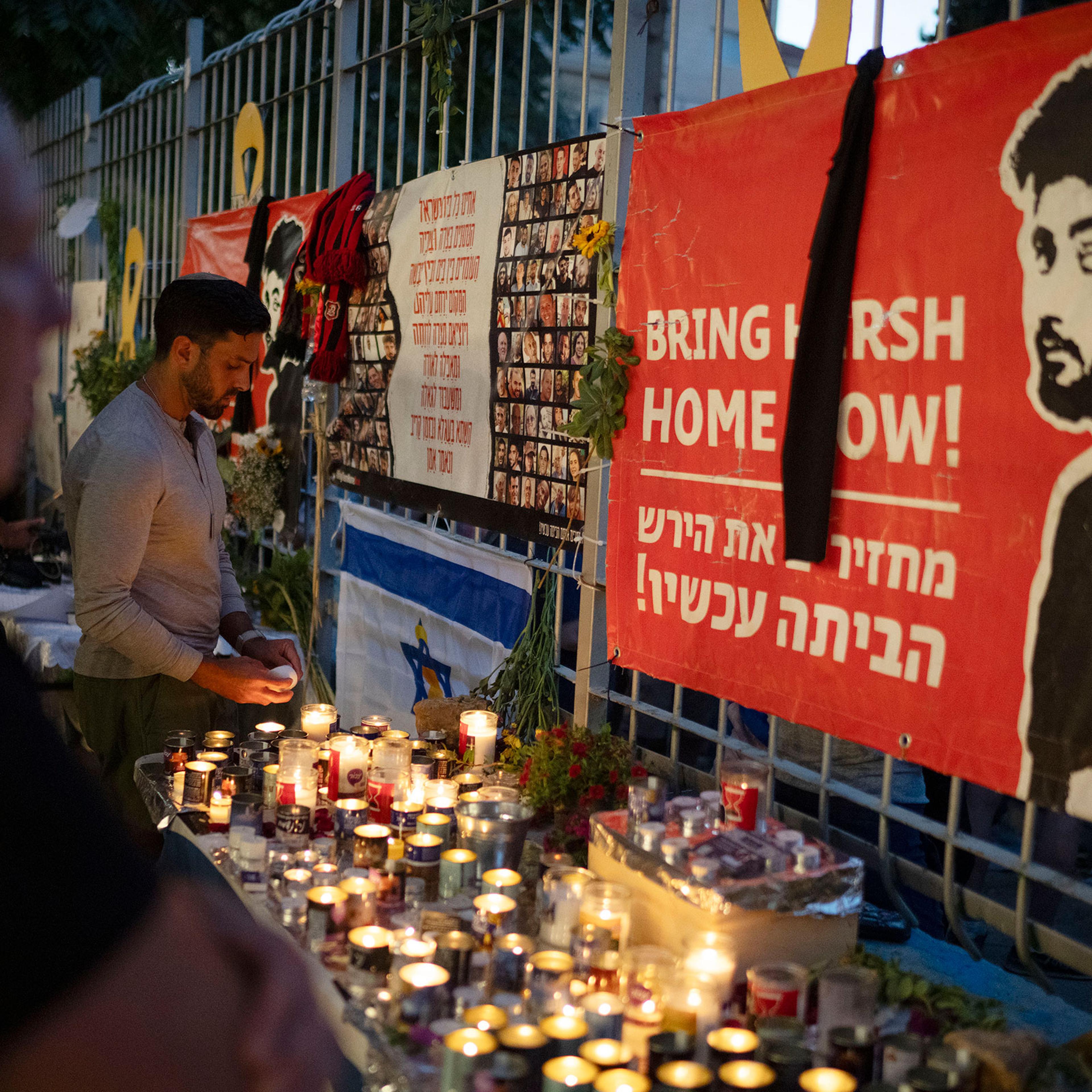 People light candles during a vigil in memory of slain hostage Hersh Goldberg-Polin in Jerusalem, Israel, on Sept. 1, 2024.