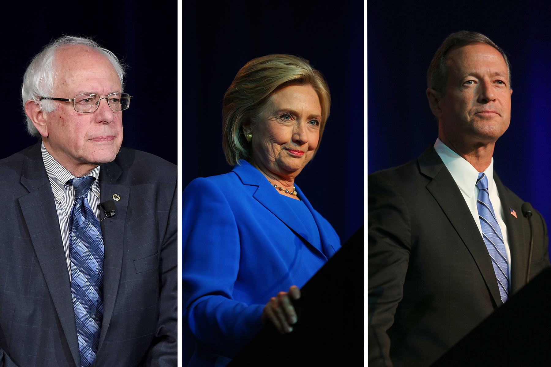 Democratic presidential candidates, from left, Bernie Sanders, Hillary Clinton and Martin O'Malley.