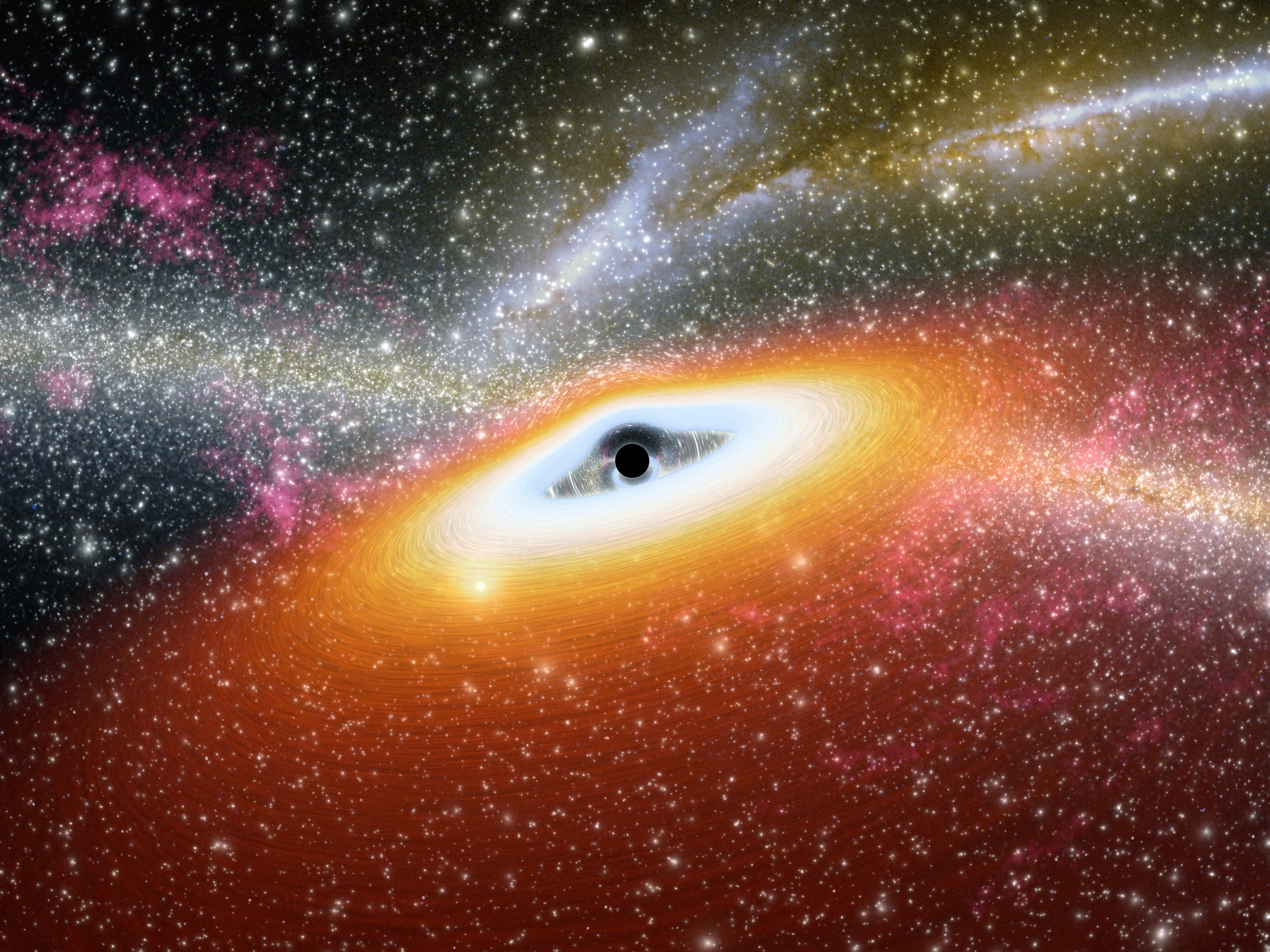 Nothing to see here: an artist's conception of a supermassive black hole at the center of a galaxy