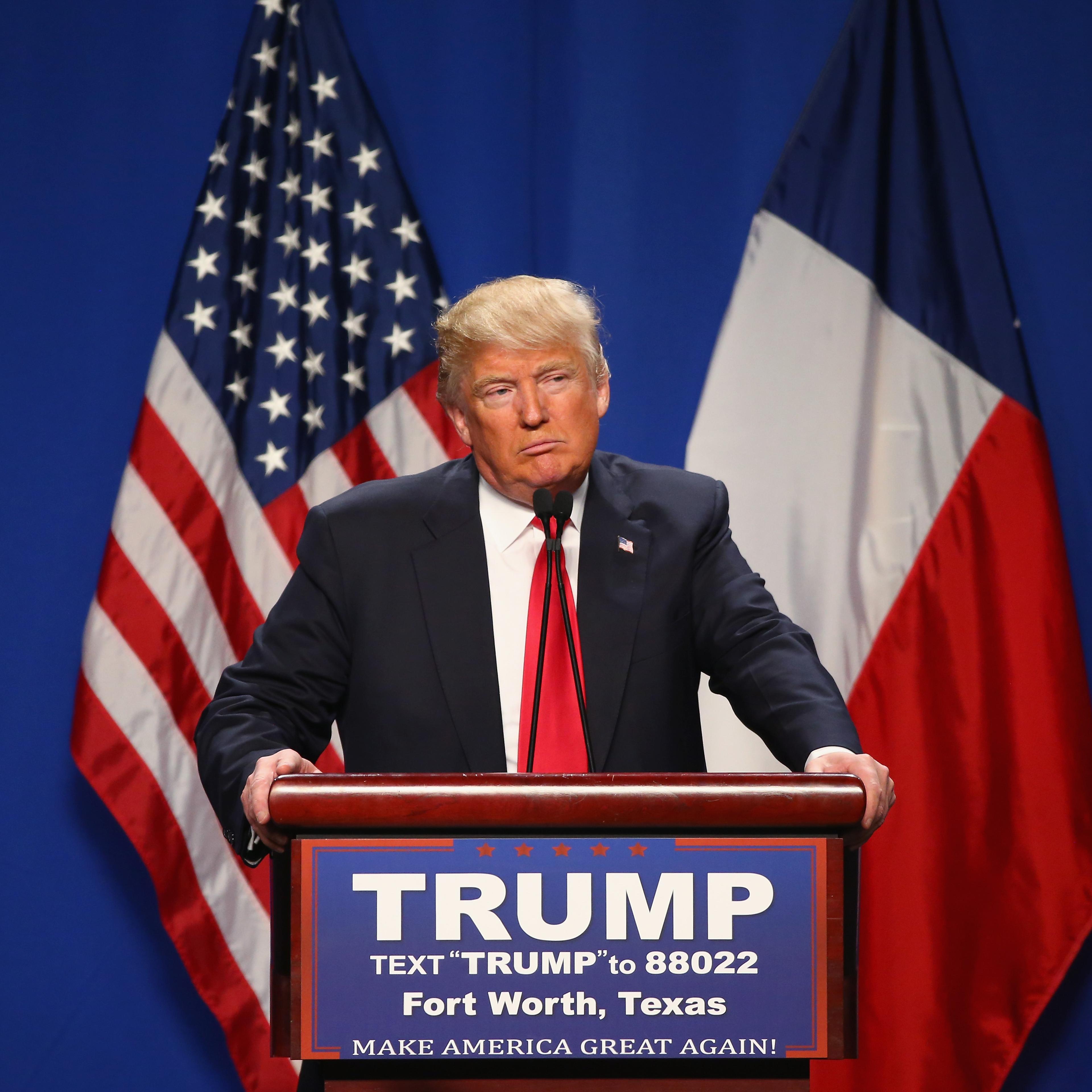 Republican presidential candidate Donald Trump speaks at a rally in Fort Worth, Texas, Feb. 26, 2016.