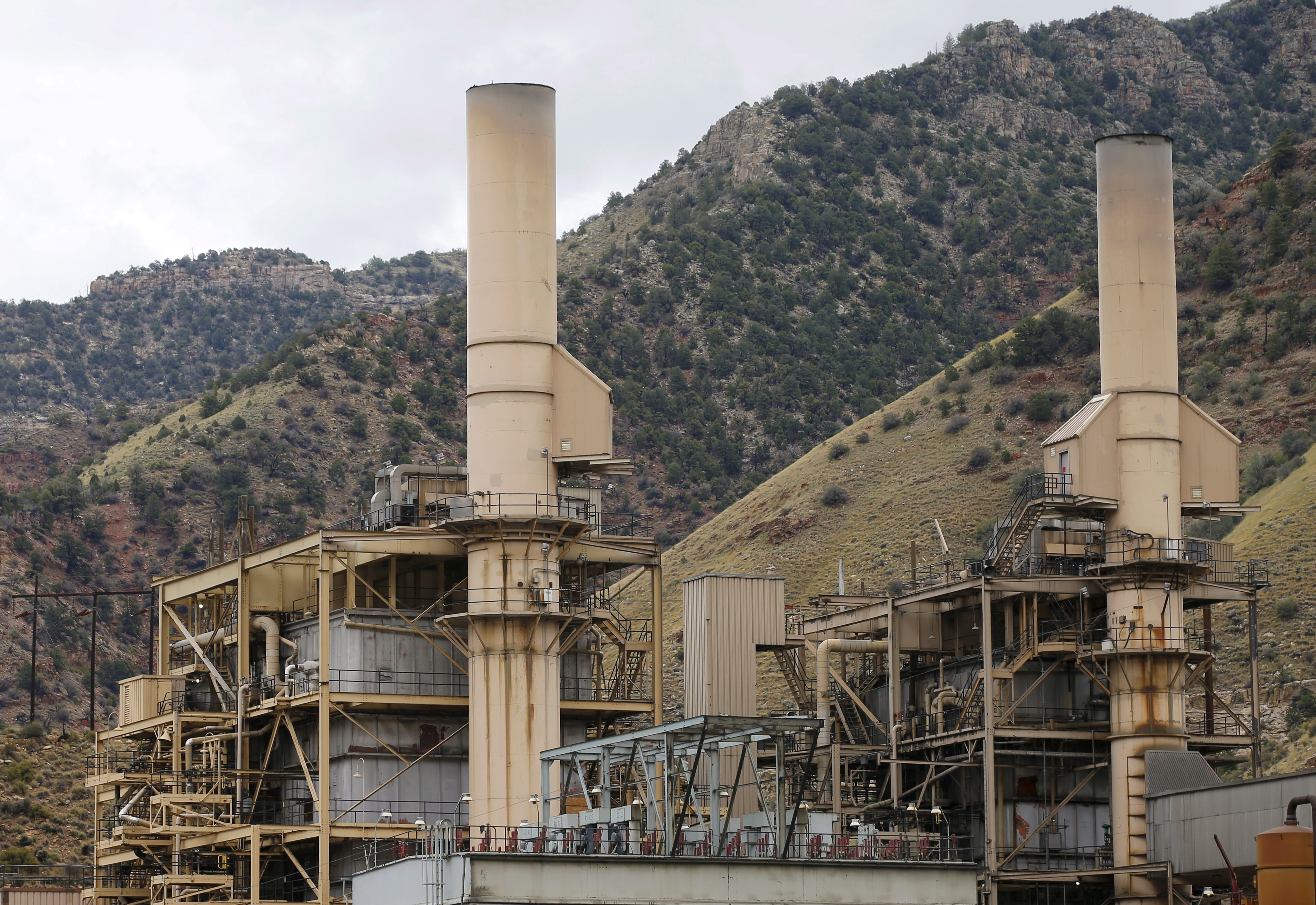 Smoke no longer rises out of the smokestacks at the coal-fired Castle Gate Power Plant outside Helper, Utah, Aug. 3, 2015. The plant was closed in anticipation of new EPA regulations.