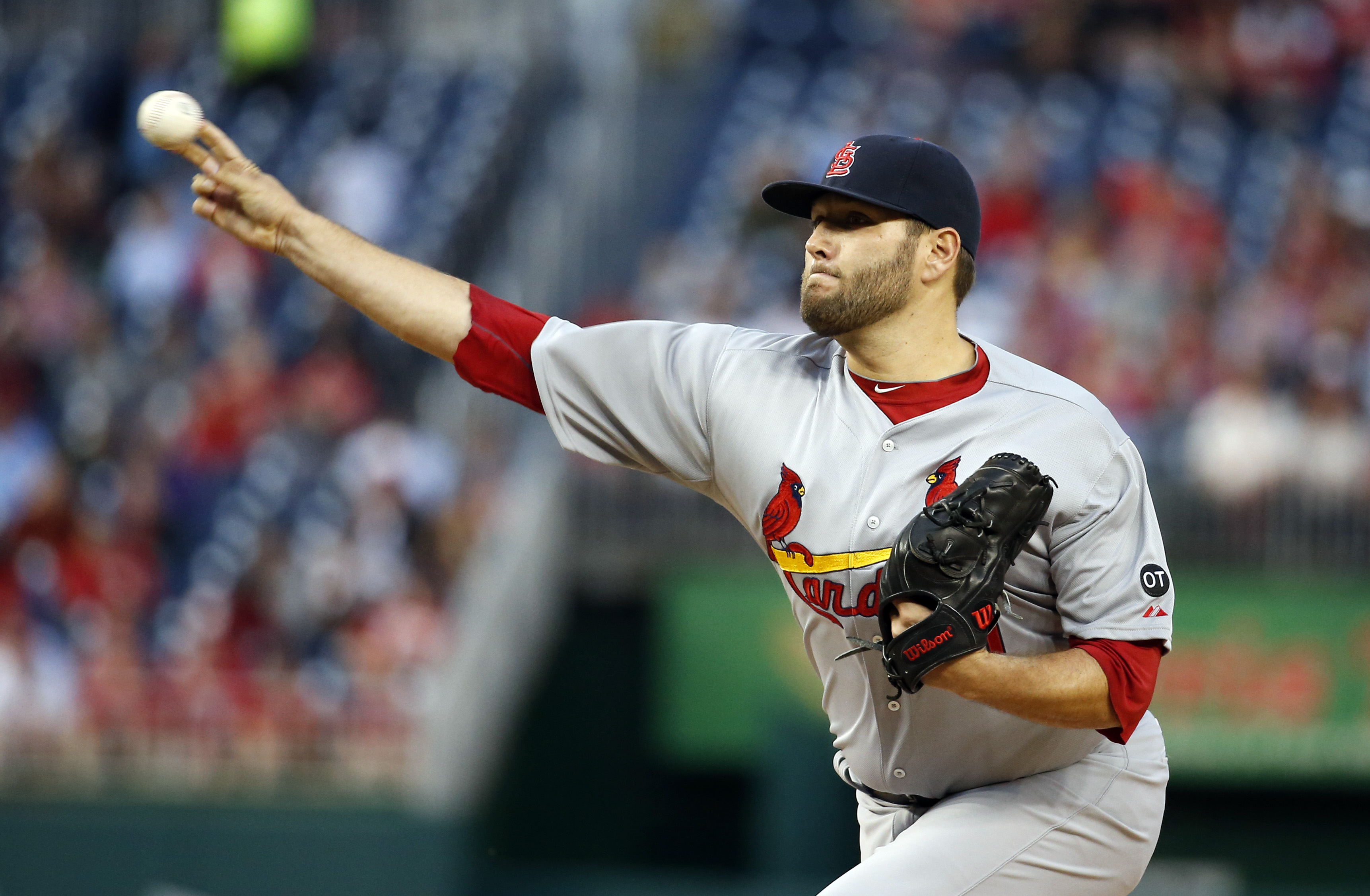 St. Louis Cardinals pitcher Lance Lynn during a game against the Washington Nationals in Washington on April 21, 2015.