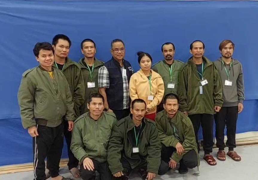 Photo released by the Foreign Ministry of Thailand showing 10 Thais released by Hamas Friday night (not 12 as initially reported).