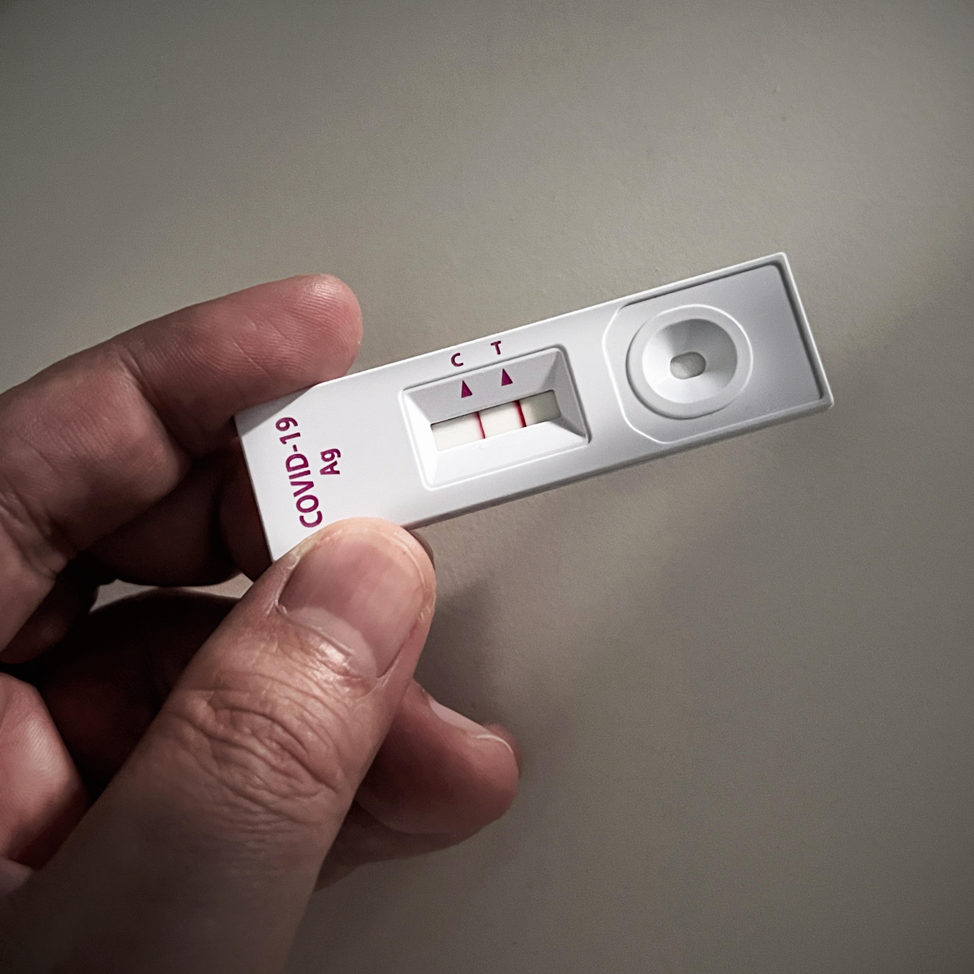 Positive test result shown on a Coronavirus Covid-19 or SARS CoV-2 Test on home test kit