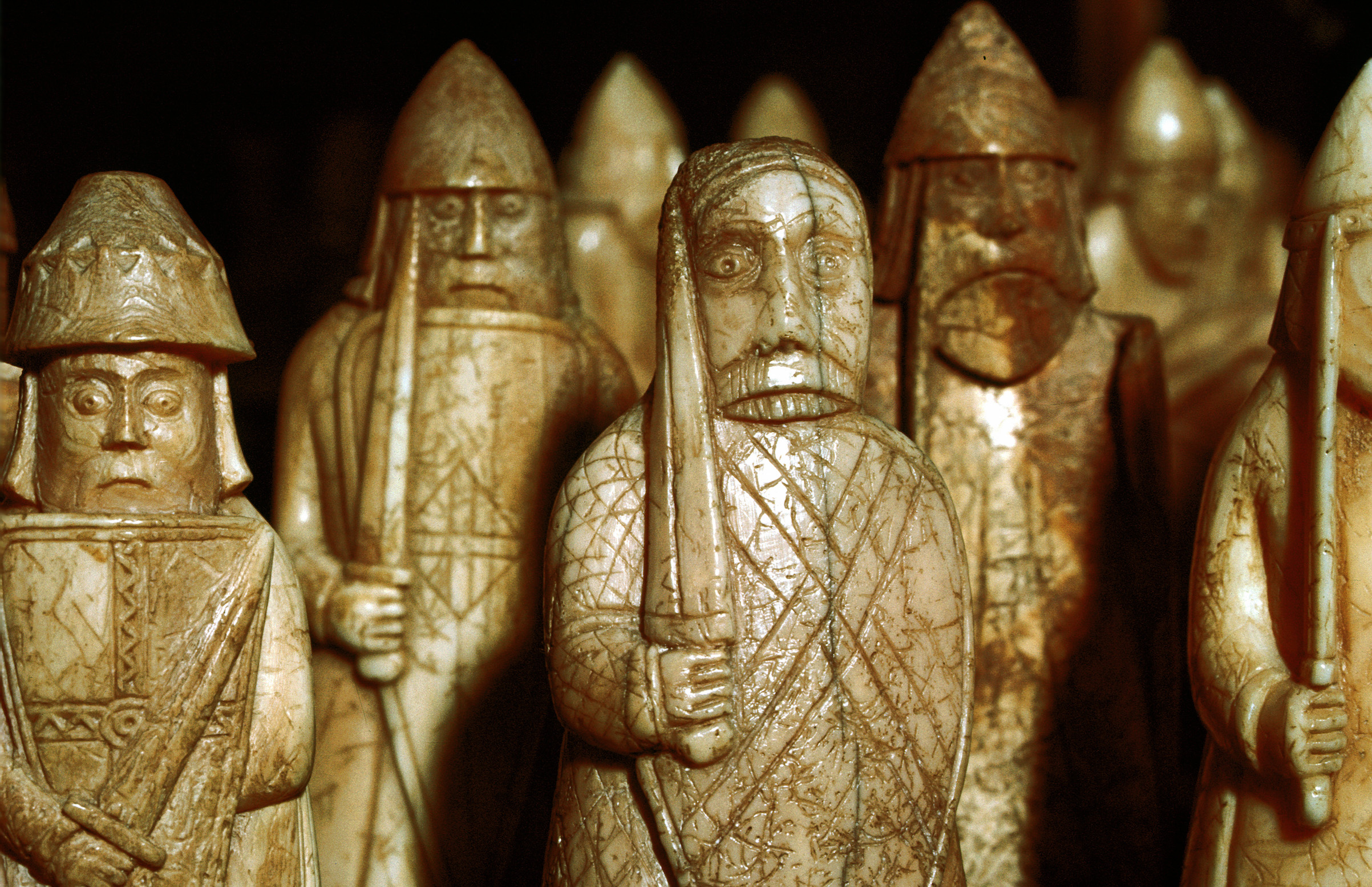 Norse chessmen, from a Viking hoard, Isle of Lewis, Scotland.