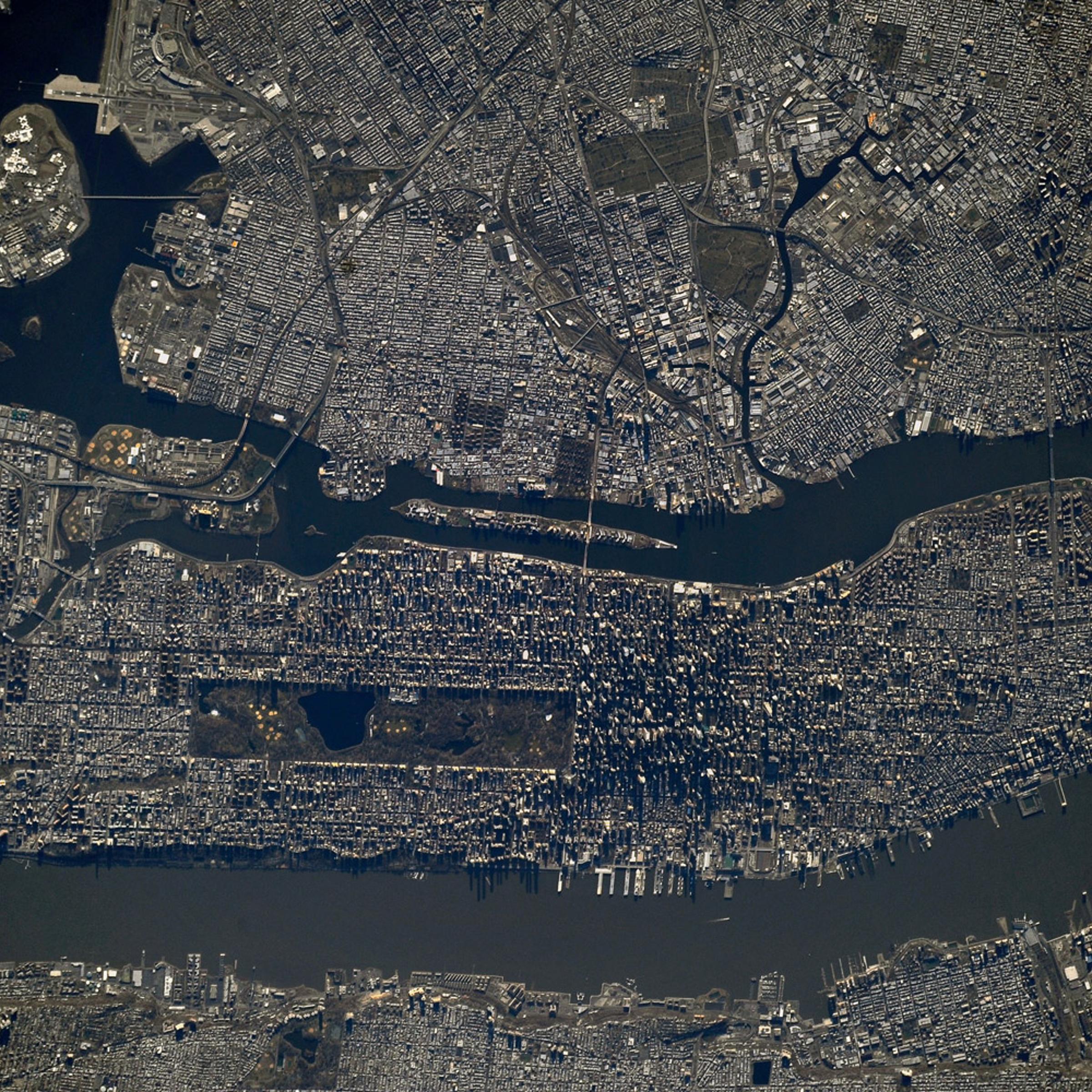 New York City, as seen from the International Space Station.