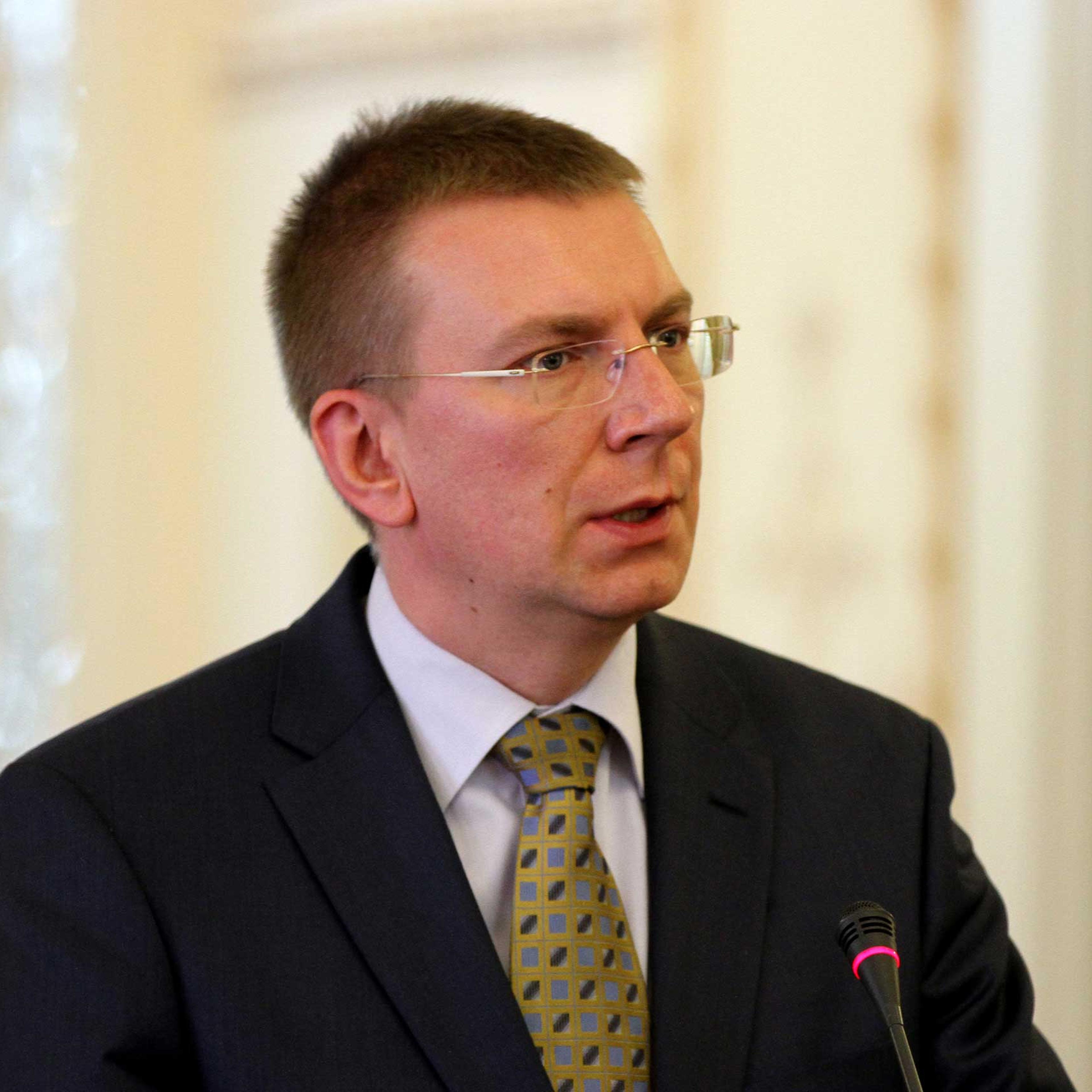 Latvian Foreign Minister Edgars Rinkevics attends a press conference in Tehran, Iran on April 23, 2014.