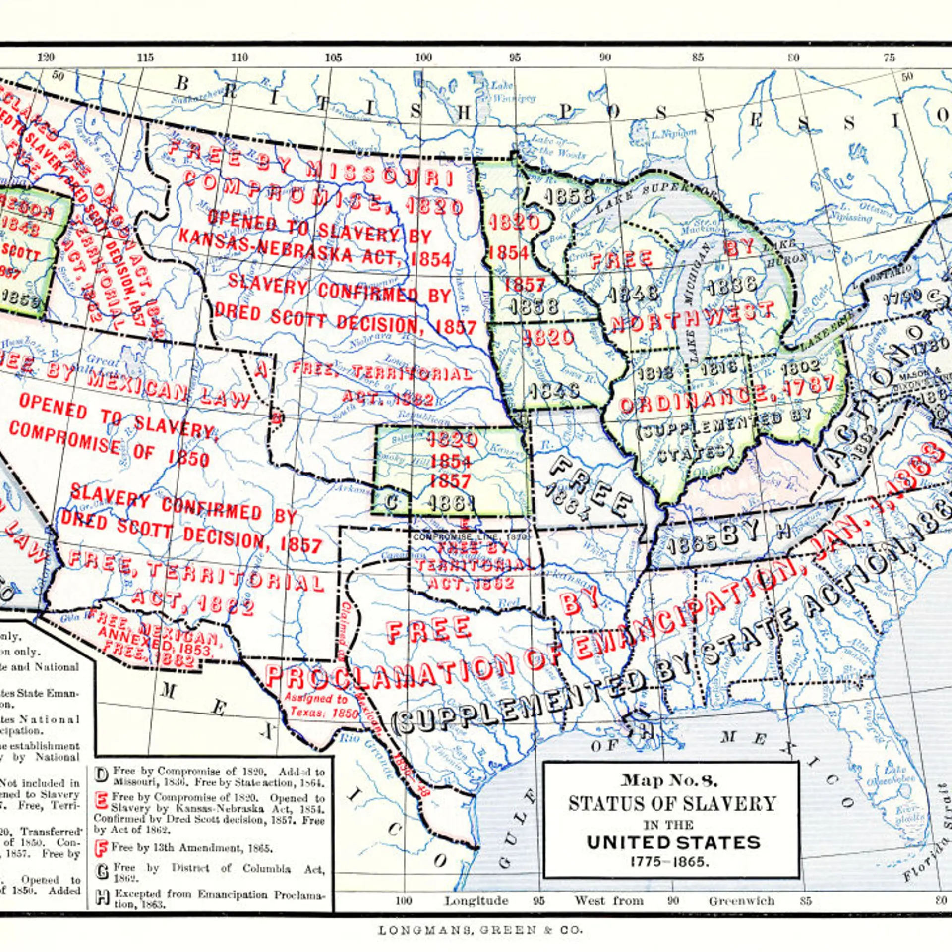 'Map No 8, Status Of Slavery In The United States, 1775 - 1865'
