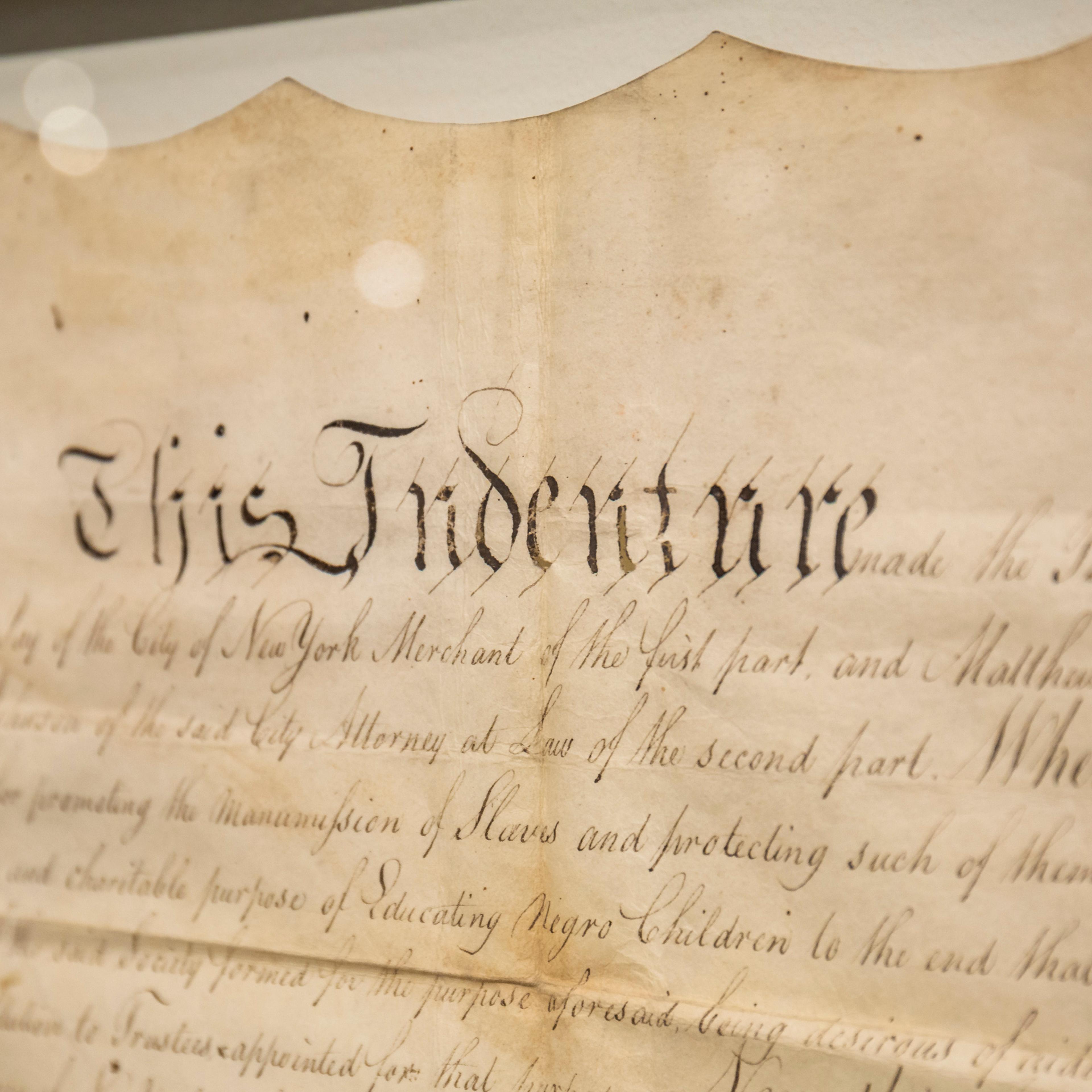 A 1794 land deed for the first African Free School location in lower Manhattan.