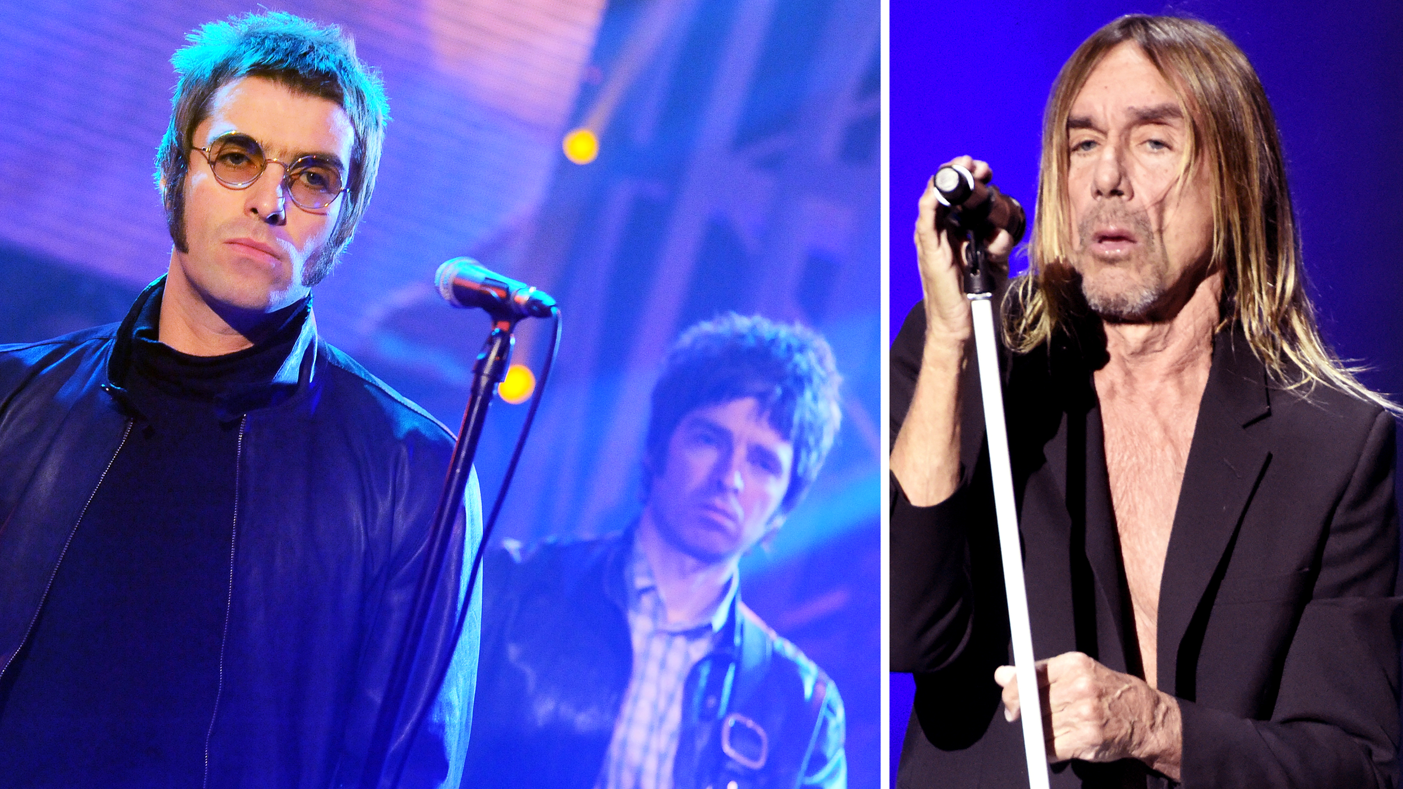 Oasis in Milan, Italy in 2009 (L); Iggy Pop in San Francisco, CA in 2016.