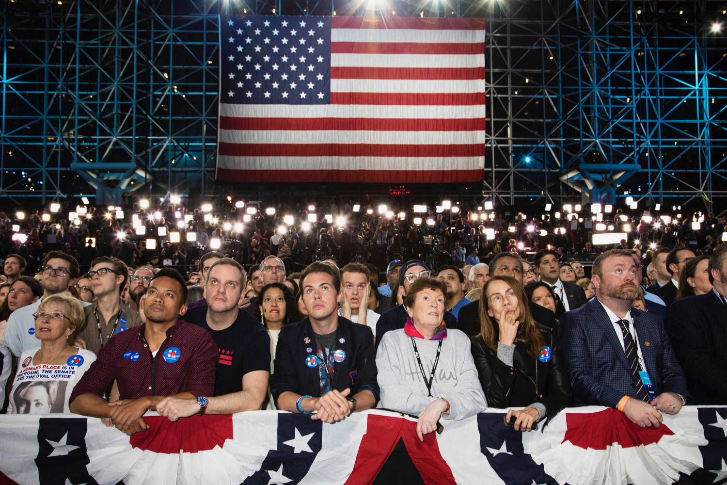 NEW YORK - NOV 8: Supporters attend an election night party for Democratic nominee Hillary Clinton on Tuesday, Nov. 8, 2016, at the Javits Center in New York’s Manhattan borough.(Photo by Landon Nordeman)