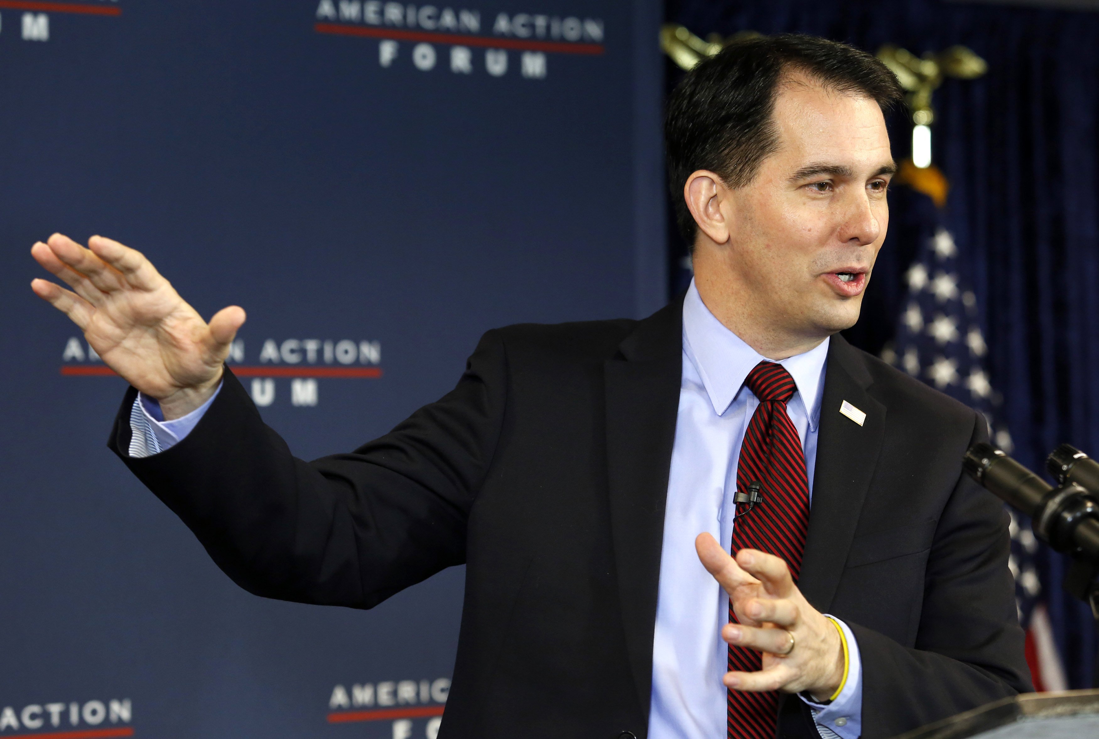 Wisconsin Governor Scott Walker addresses the American Action Forum in Washington on Jan. 30, 2015.