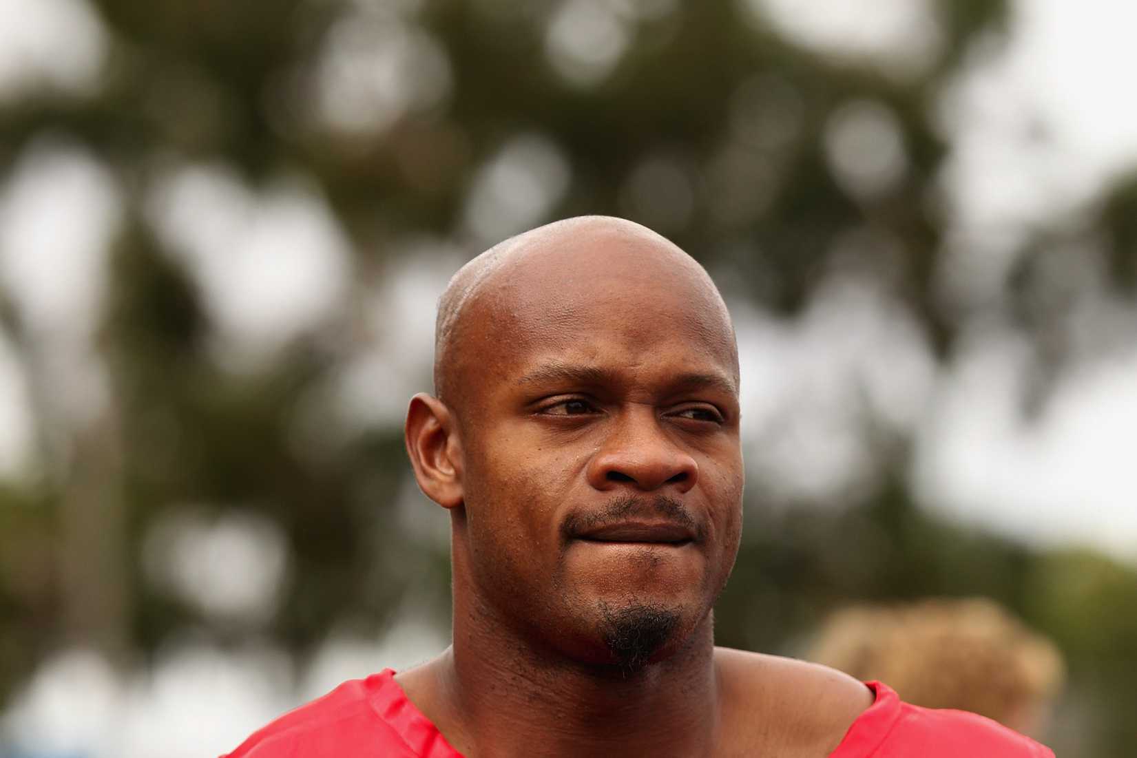 Asafa Powell of Jamaica looks on after competing in the Australia Post Stawell Gift Heat 11 during the 2013 Stawell Gift carnival at Central Park on March 30, 2013 in Stawell, Australia.