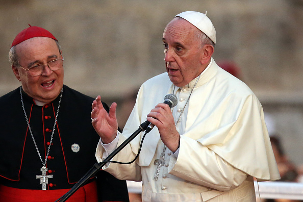 Pope Francis gestures as he makes a speech to youngsters following a visit to the Father Felix Varela cultural center on September 20, 2015 in Havana, Cuba.