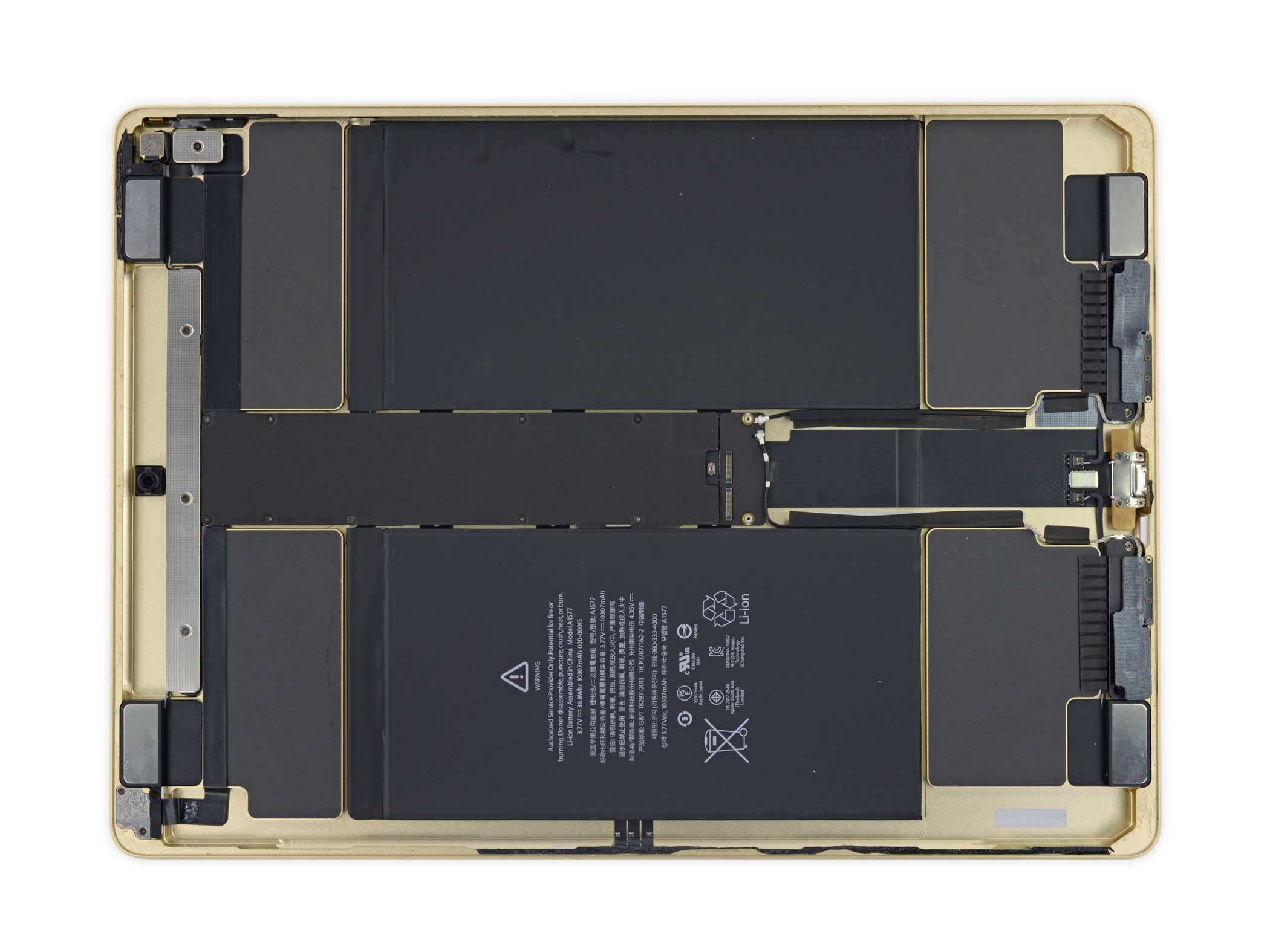 The speaker enclosures in the iPad Pro take up a significant amount of space inside the body. 
