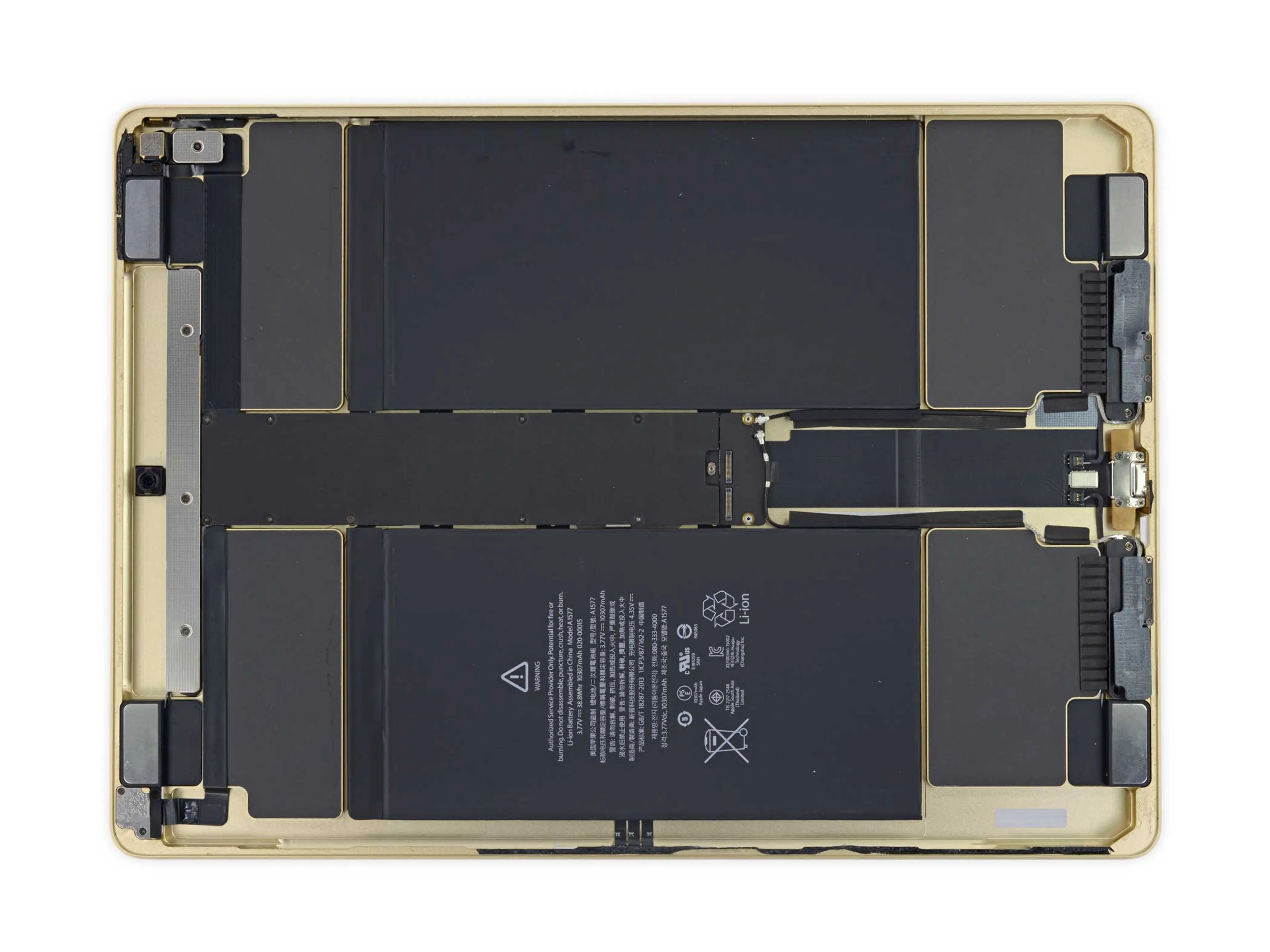 The speaker enclosures in the iPad Pro take up a significant amount of space inside the body.