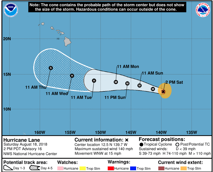 A cone map of Hurricane Lane's timeline
