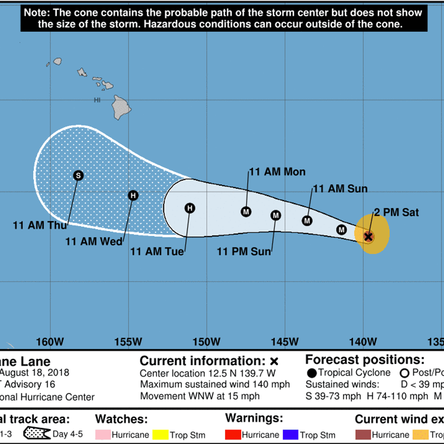 A cone map of Hurricane Lane's timeline