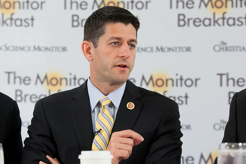 Rep. Paul Ryan speaks to reporters at a breakfast hosted by the Christian Science Monitor on July 30, 2014.