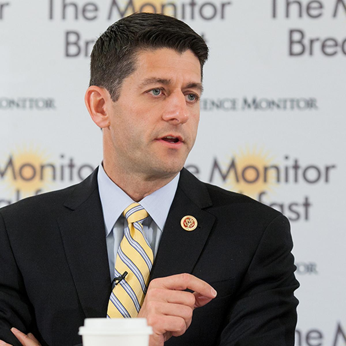 Rep. Paul Ryan speaks to reporters at a breakfast hosted by the Christian Science Monitor on July 30, 2014.