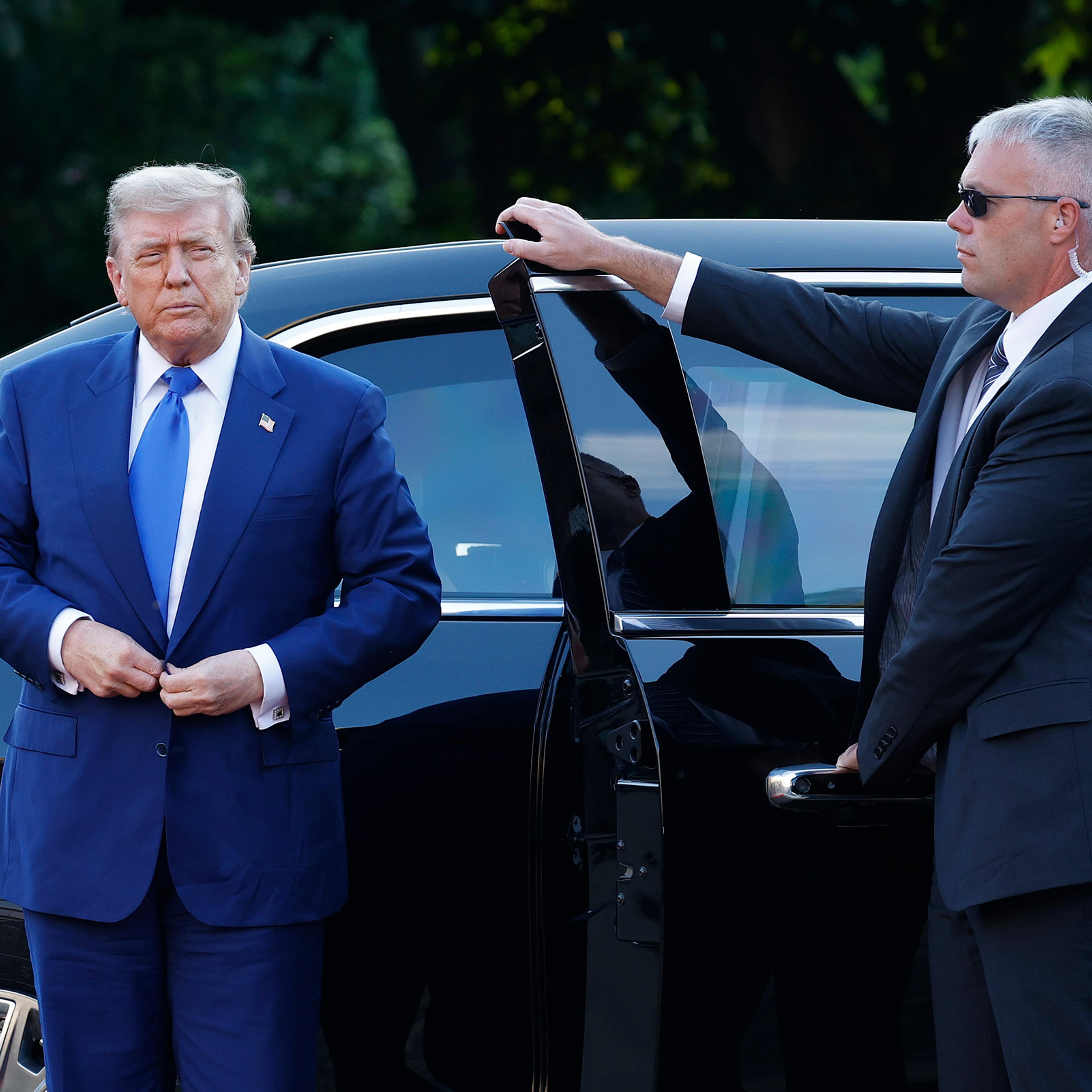 President Donald Trump arrives as NATO leaders and spouses arrive for a dinner hosted by the king and queen of the Netherlands during the 2025 NATO Summit on June 24, 2025.