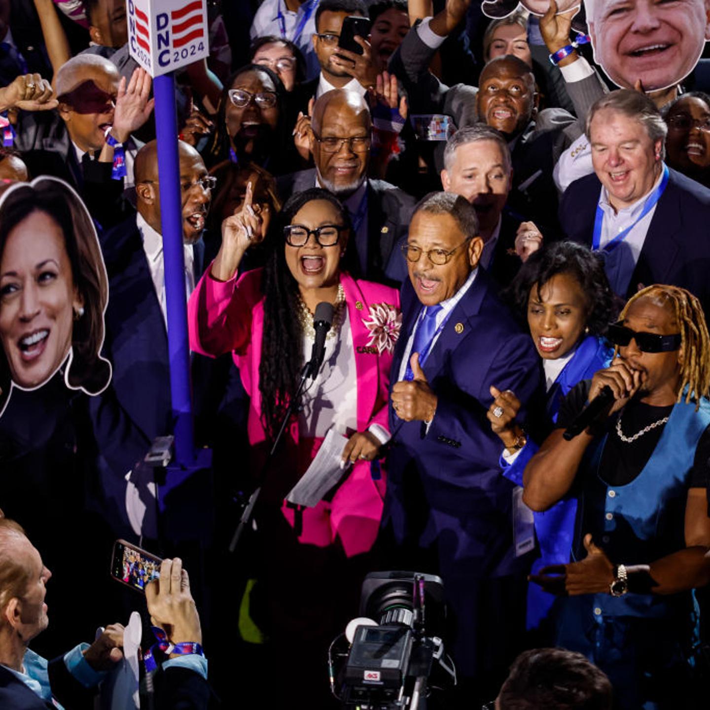 Rapper Lil Jon performs with the Georgia delegation during the Ceremonial Roll Call of States on the second day of the Democratic National Convention at the United Center in Chicago, Illinois, on August 20, 2024.