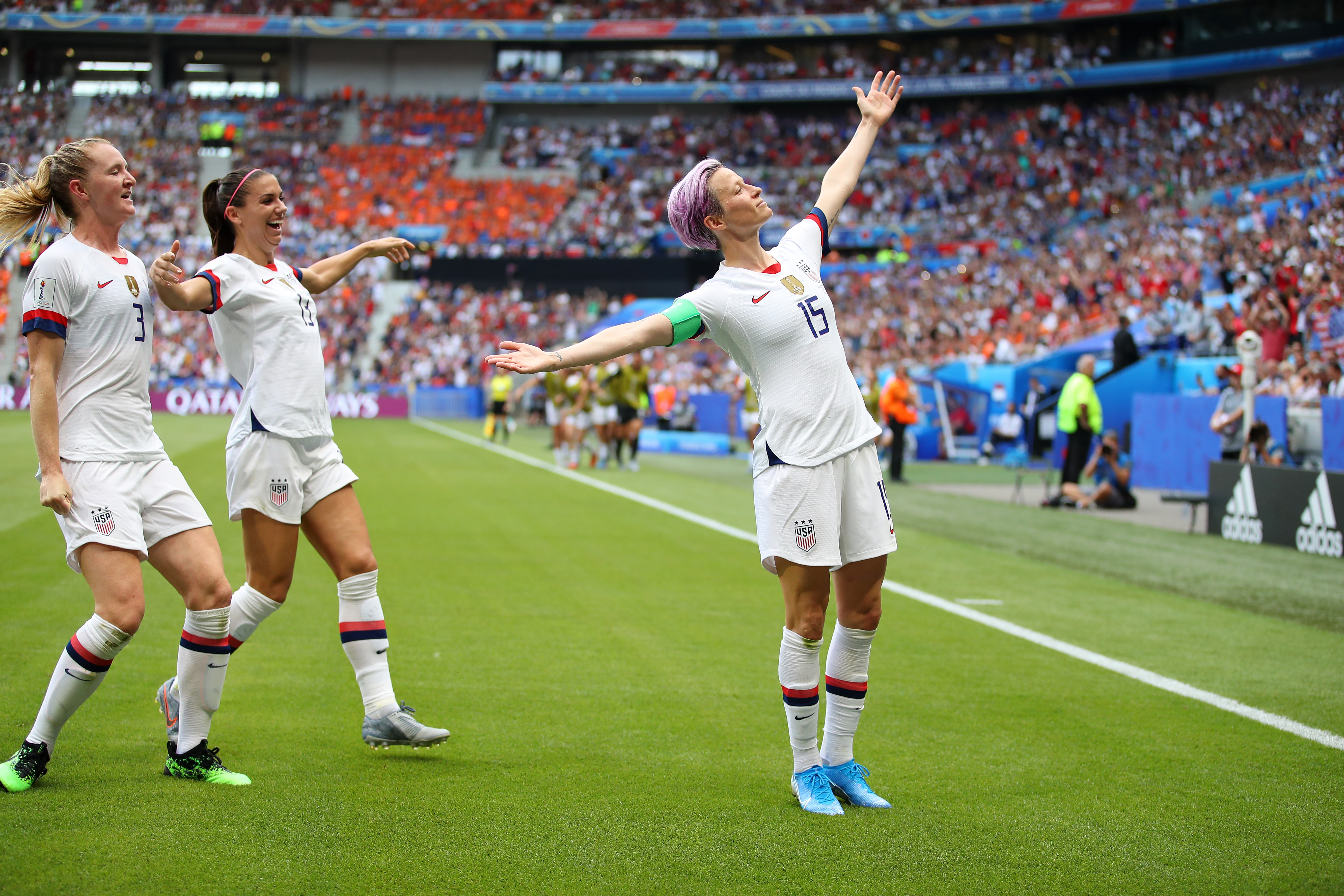 Megan Rapinoe Celebrates After Scoring at the 2019 Women's World Cup Final
