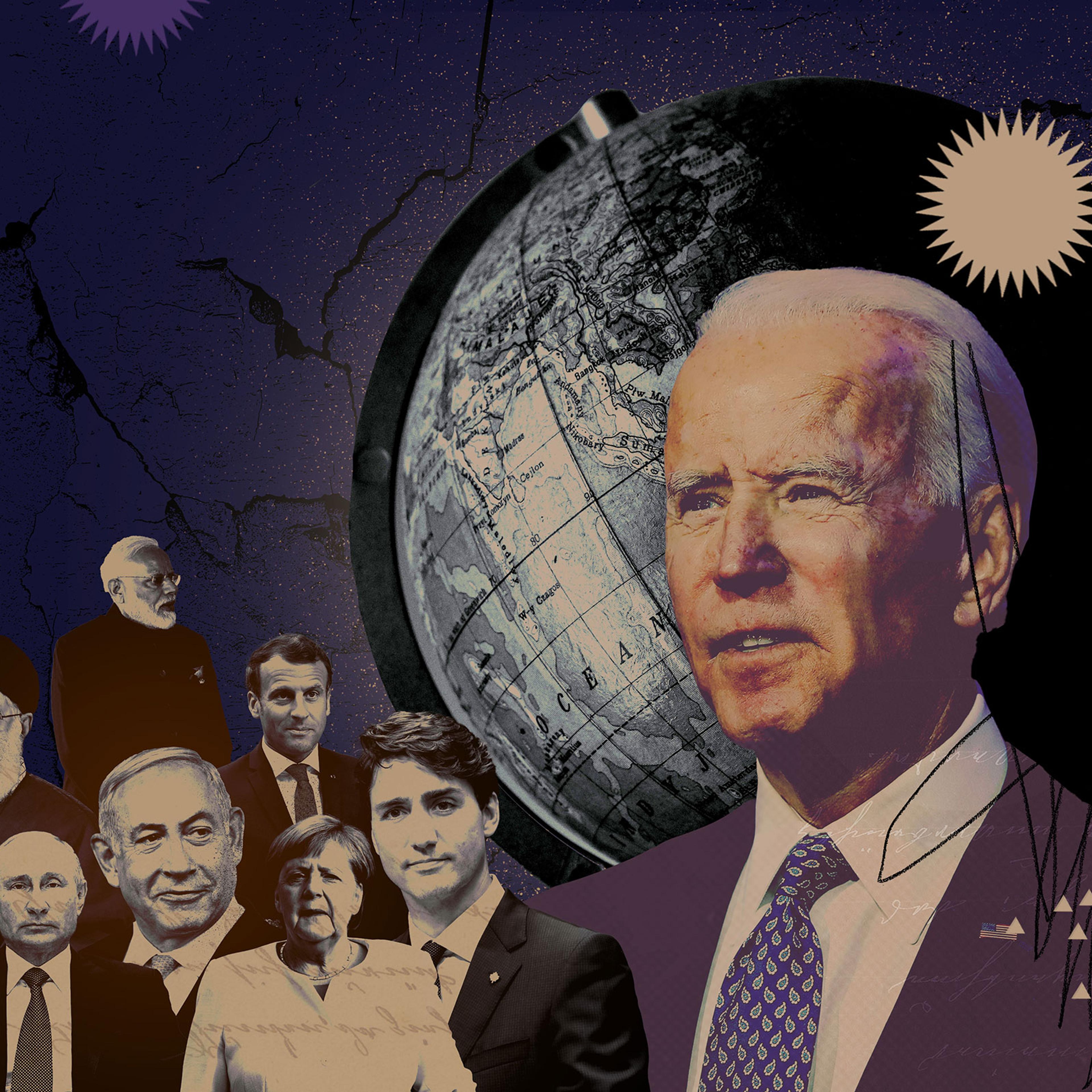 An photo-illustration depicting Joe Biden and multiple world leaders