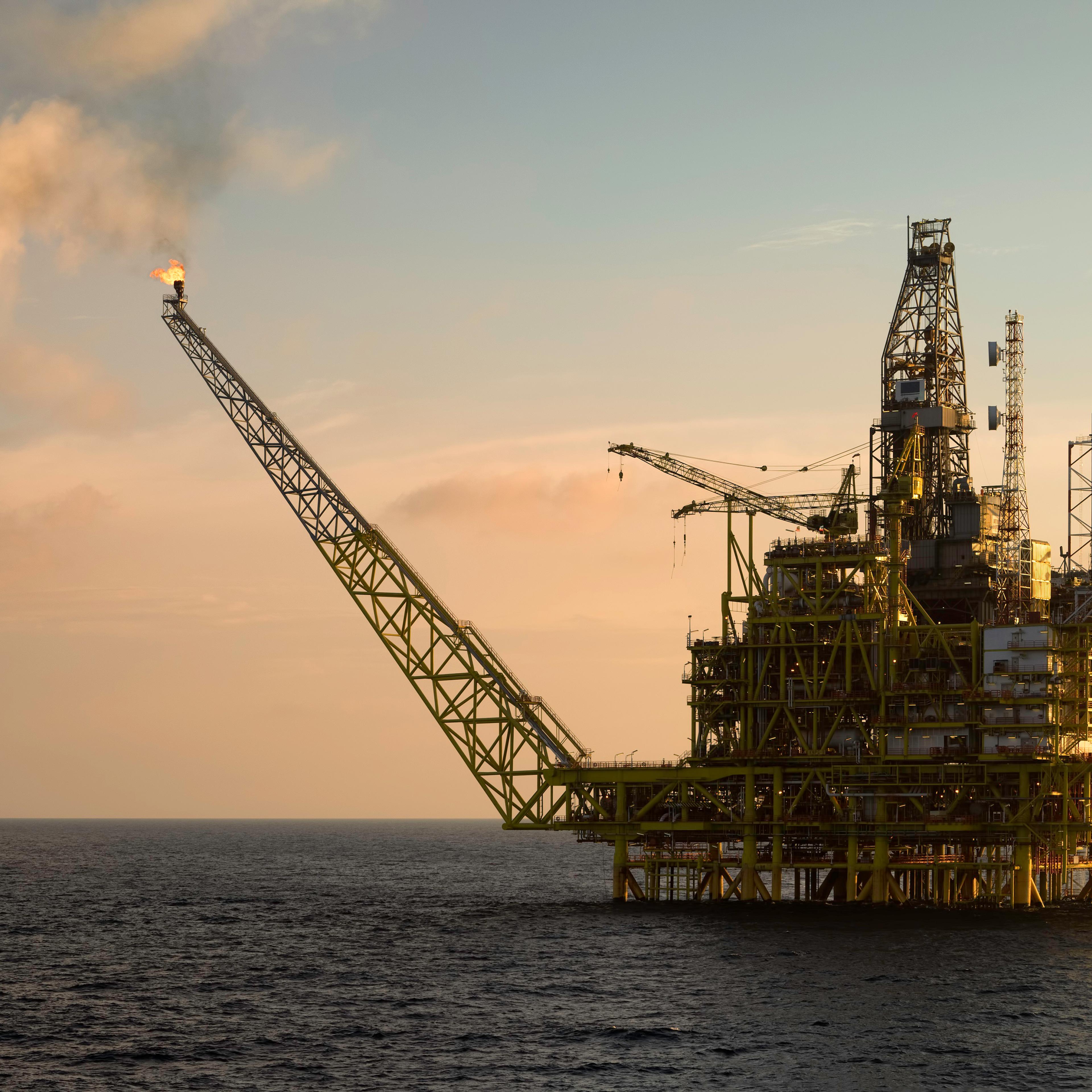 Close-up of an oil platform at sea