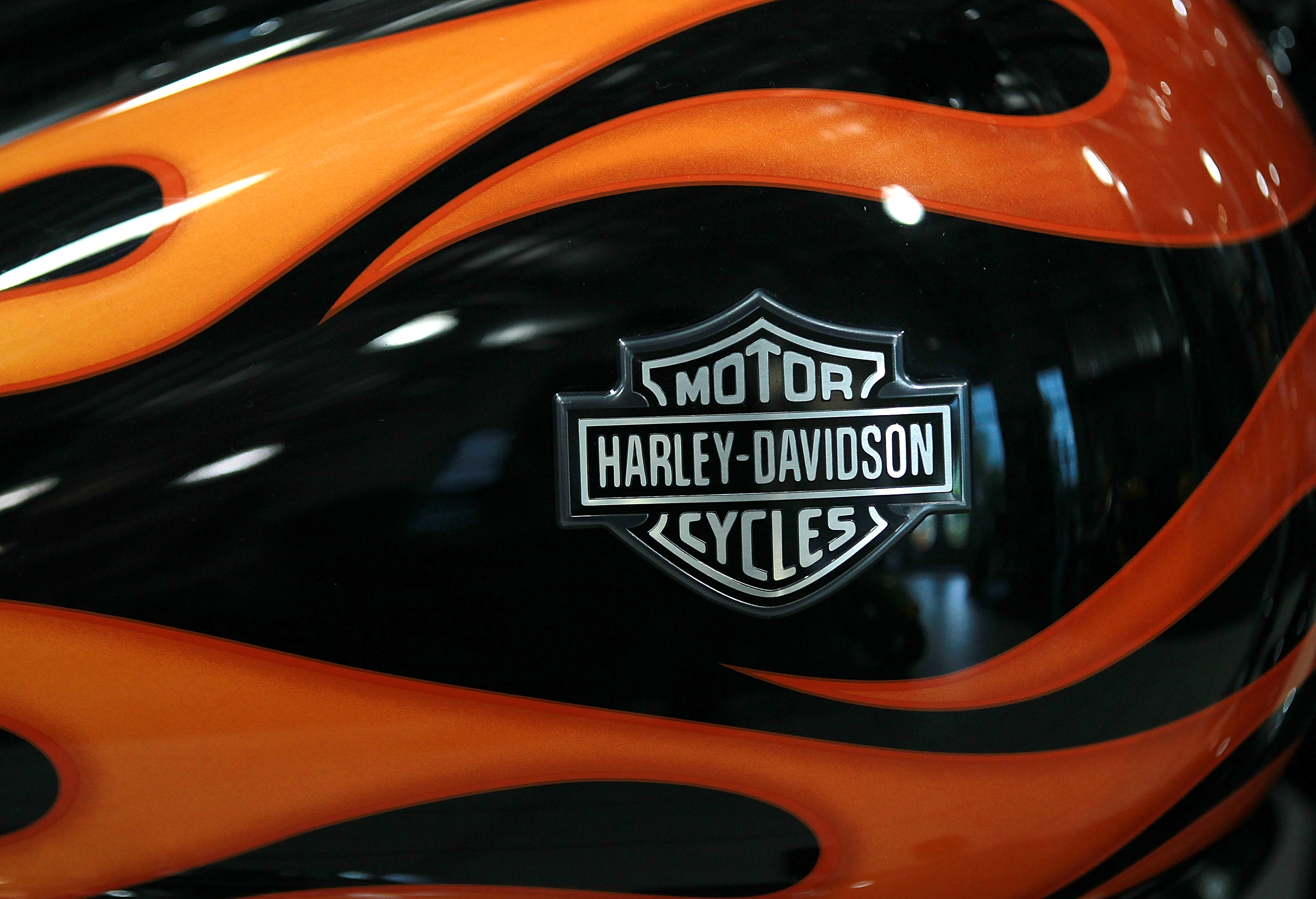 The Harley-Davidson logo is seen on the gas tank of a new motorcycle at Oakland Harley-Davidson on July 19, 2011 in Oakland, California. Motorcycle maker Harley-Davidson reported an unexpected rise in second quarter profits and their first U.S. sales inc