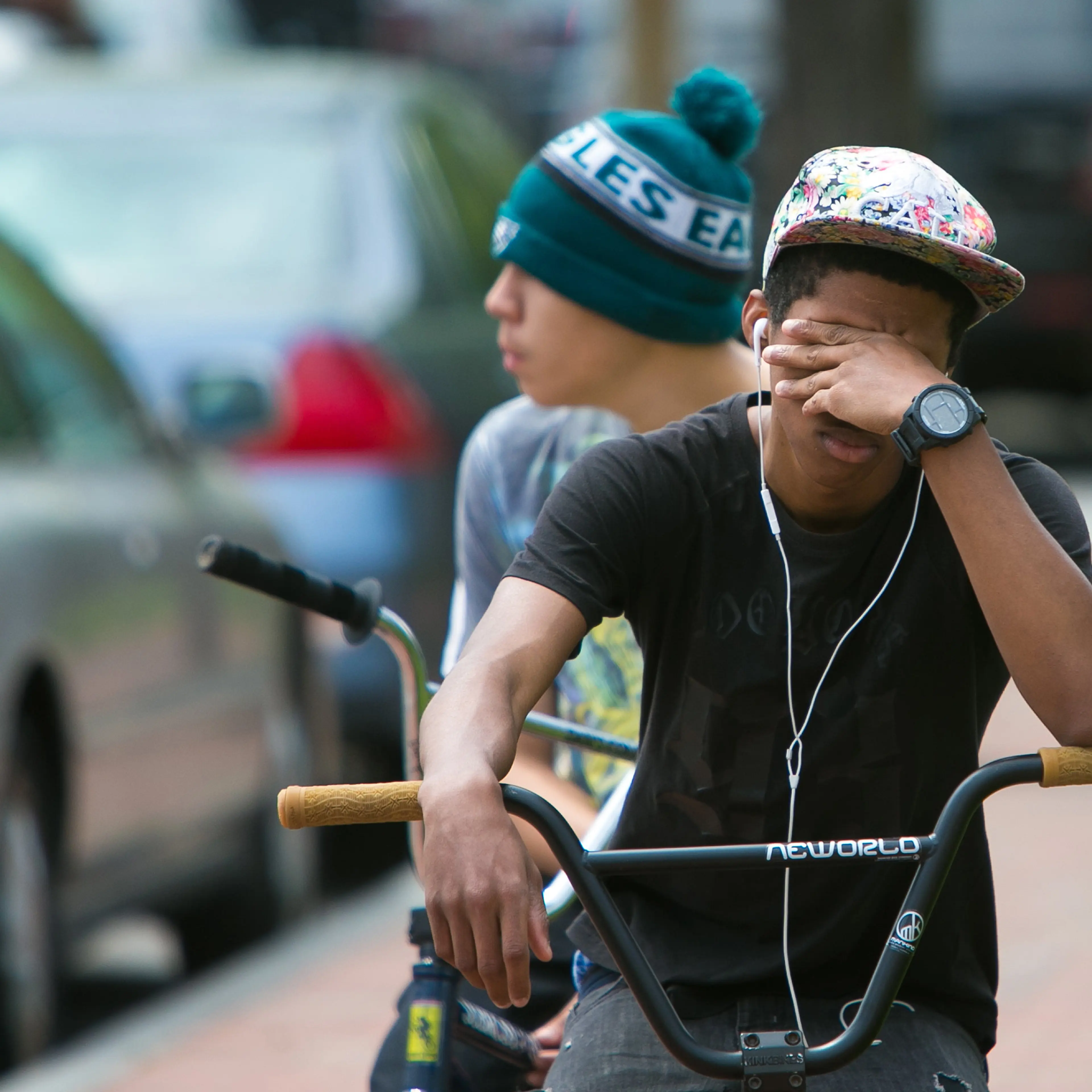 A student cries in front of Howard High School of Technology in Wilmington, Del. on April 21, 2016.