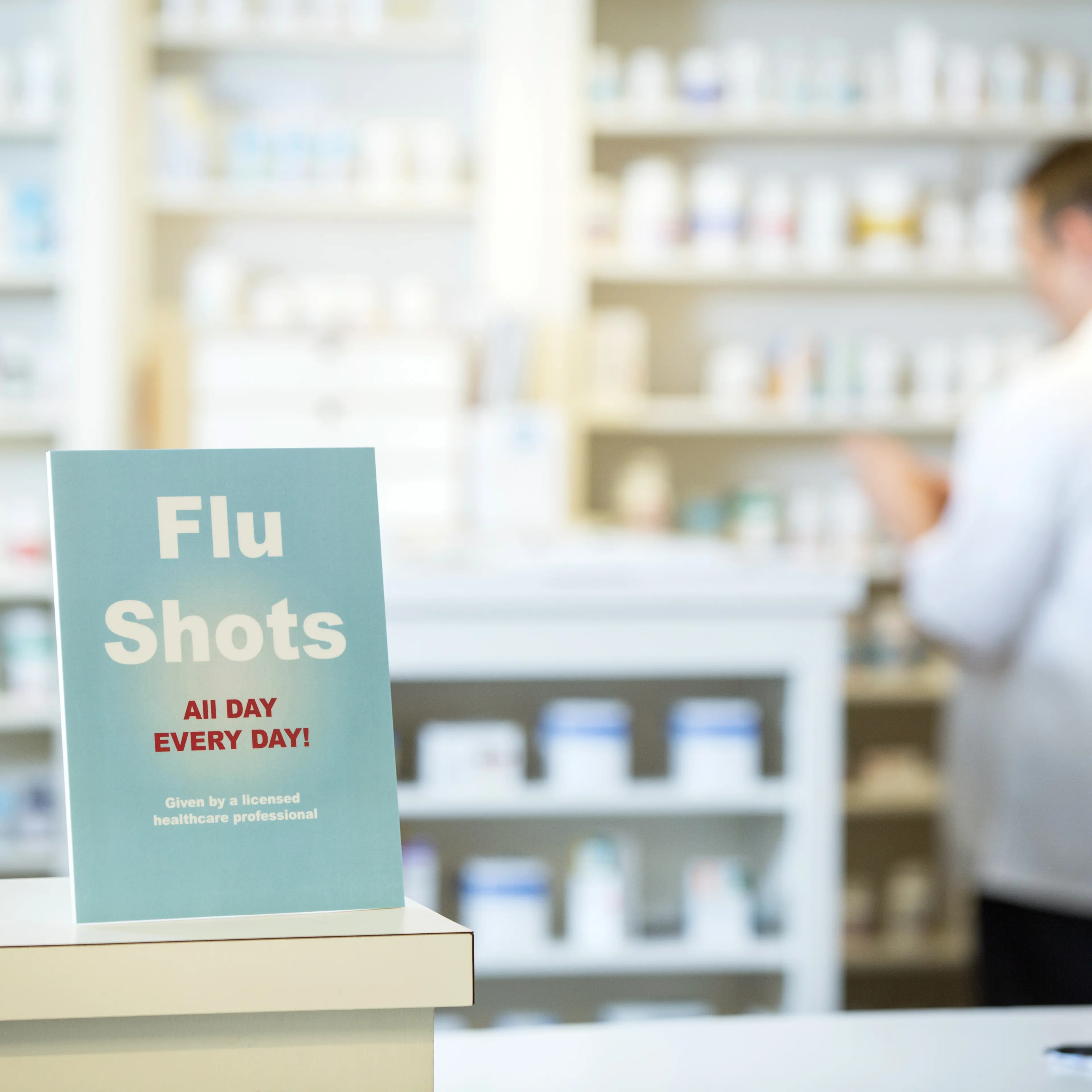 Flu Shot sign in pharmacy