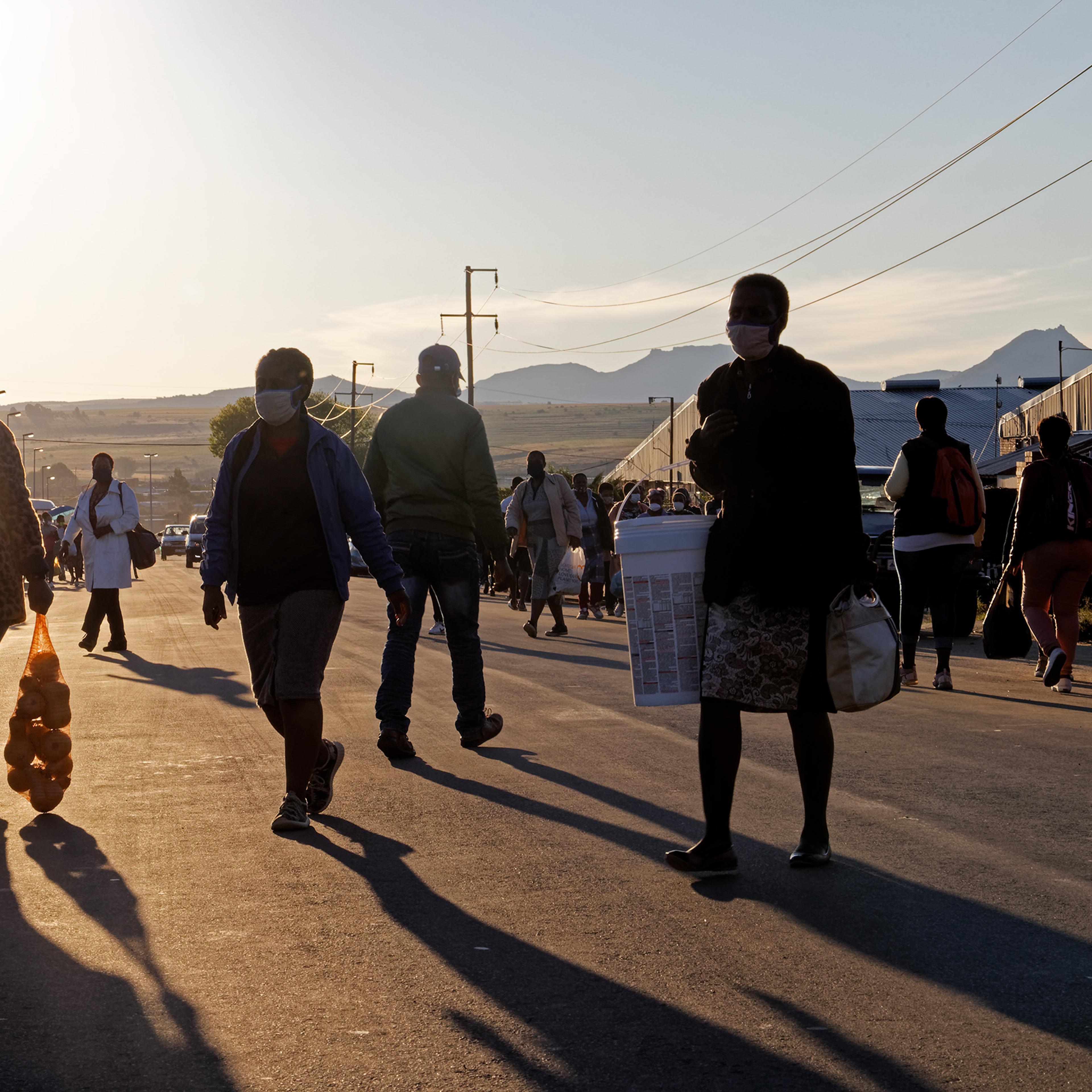 Factory workers head home in Maseru, Lesotho.