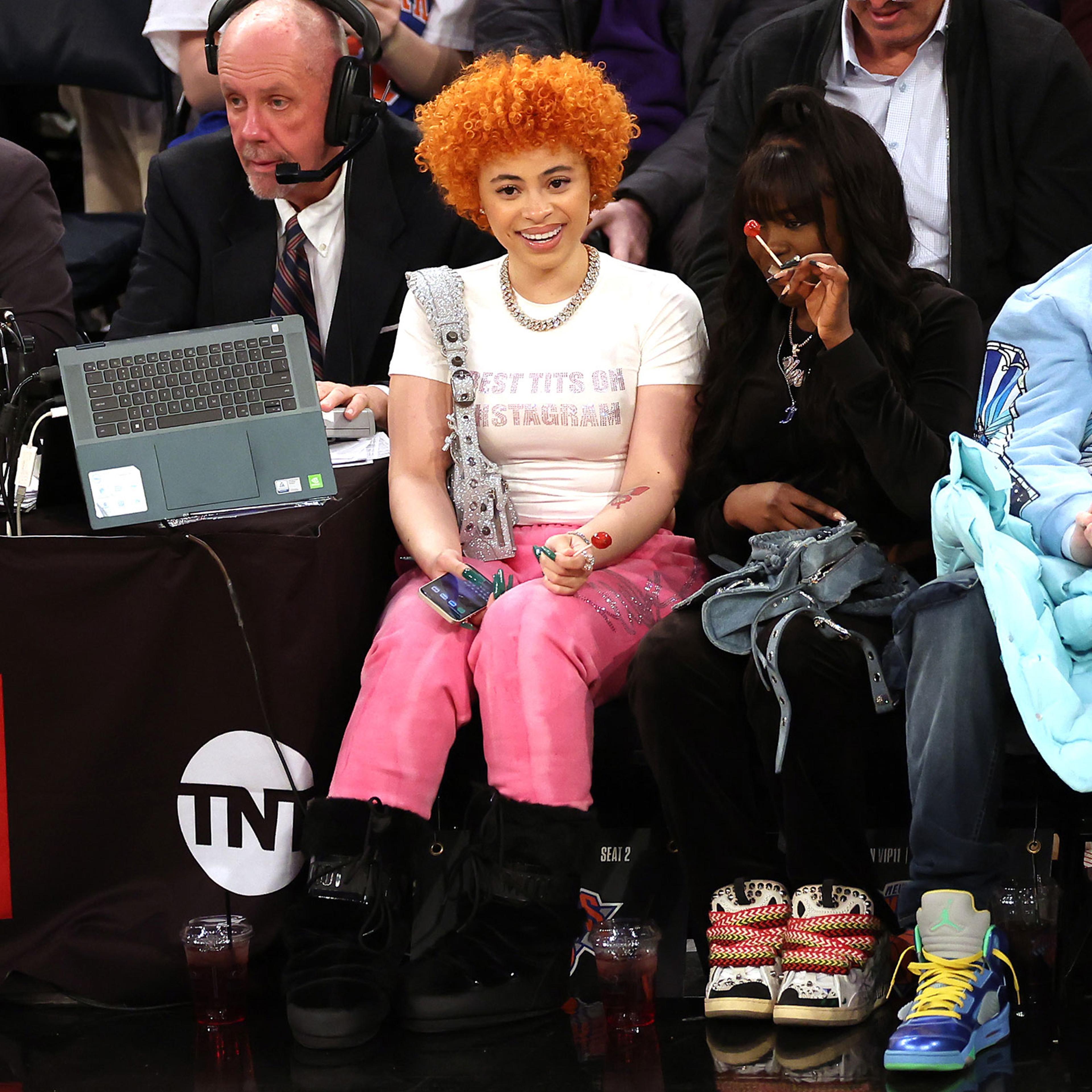 Ice Spice watches the New York Knicks play the Golden State Warriors at Madison Square Garden on Dec. 20, 2022 in New York City.
