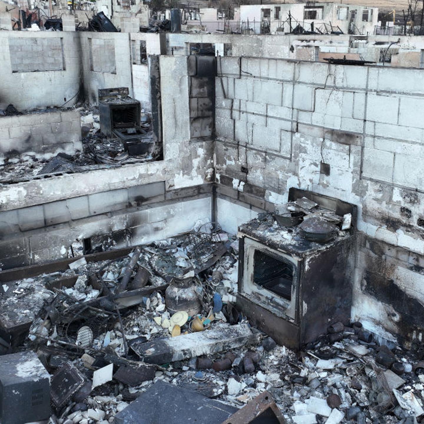 A stove sits inside of a home that was destroyed by a wildfire on Aug. 18, 2023 in Lahaina, Hawaii.