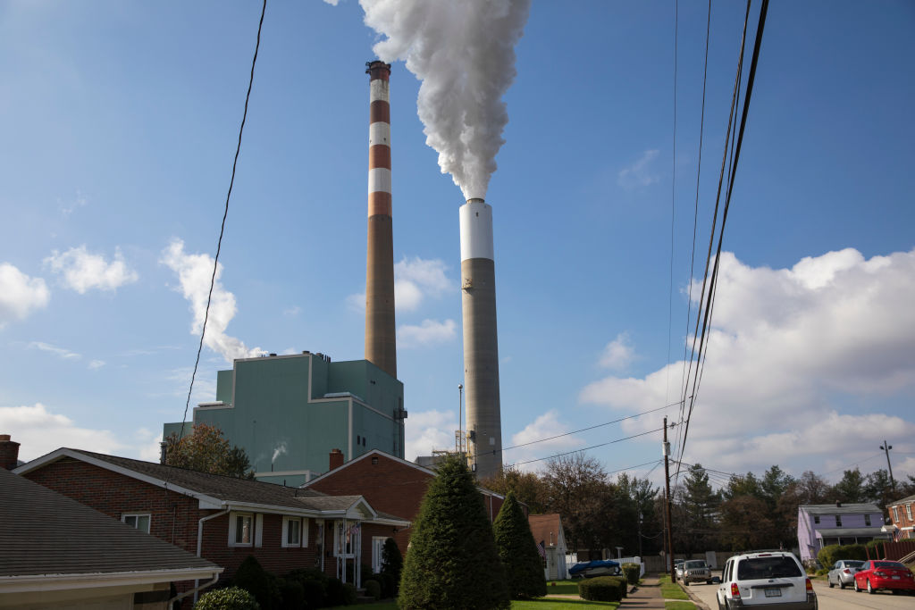 A view of the smoke stack of the 47-year old Cheswick coal-fired power plant Oct. 26, 2017 in Springdale, Pennsylvania.