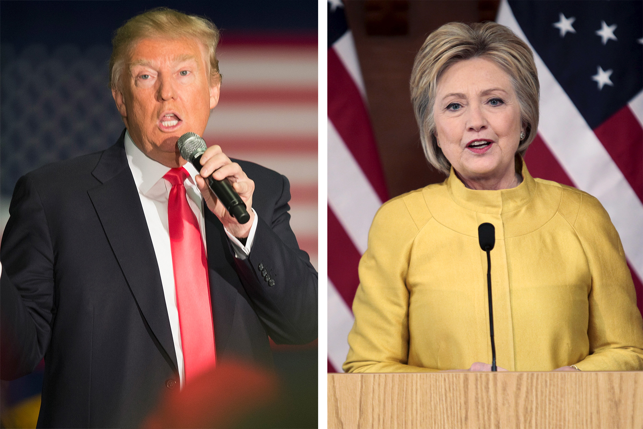(left) Republican presidential candidate Donald Trump; (right) Democratic presidential candidate Hillary Clinton