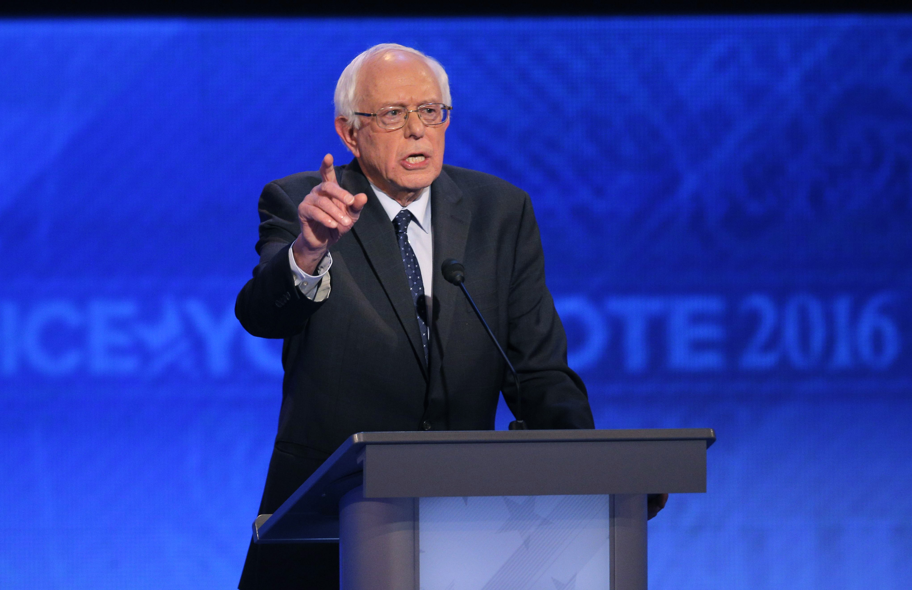 Democratic U.S. presidential candidate U.S. Senator Bernie Sanders answers a question at the Democratic presidential candidates debate at St. Anselm College in Manchester