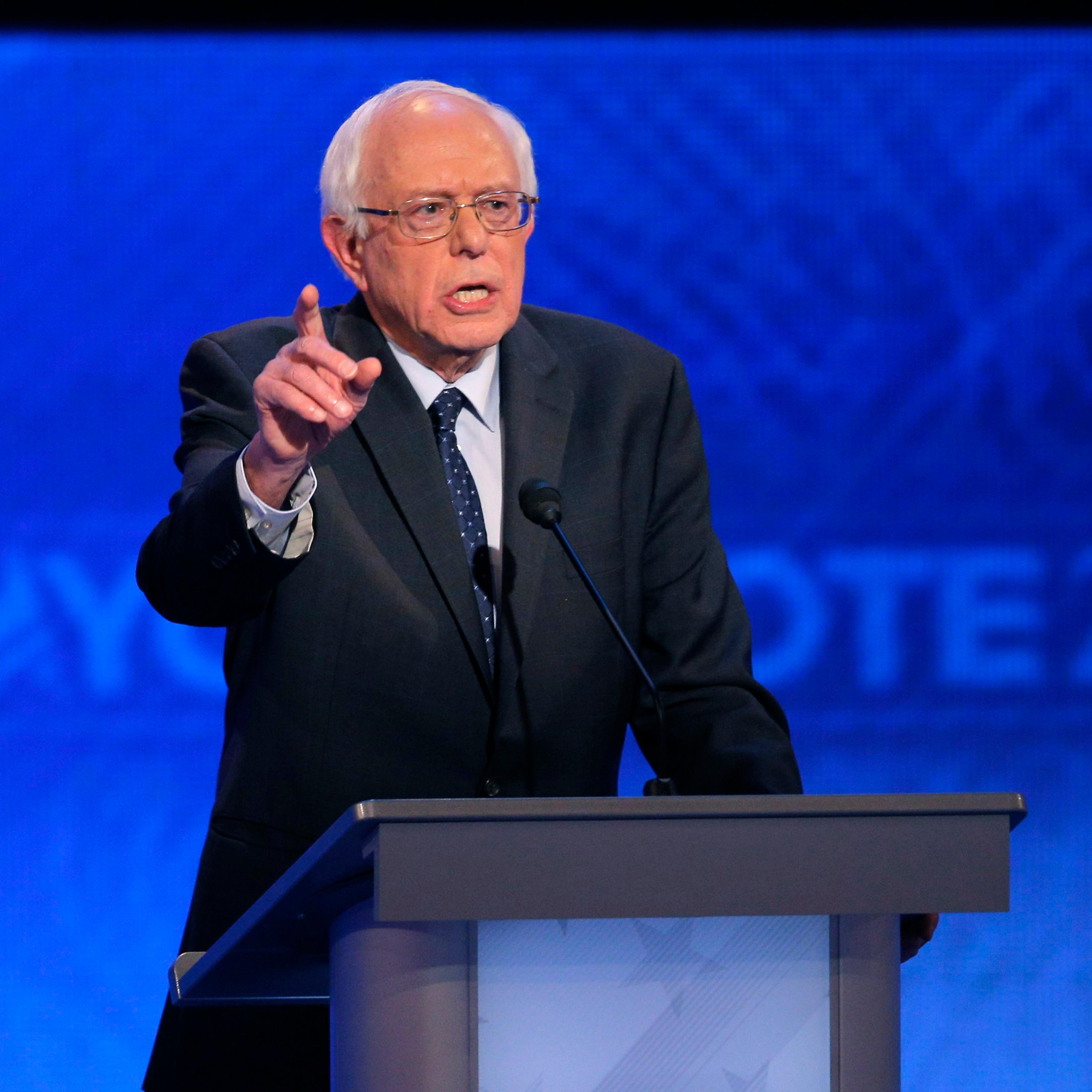 Democratic U.S. presidential candidate U.S. Senator Bernie Sanders answers a question at the Democratic presidential candidates debate at St. Anselm College in Manchester
