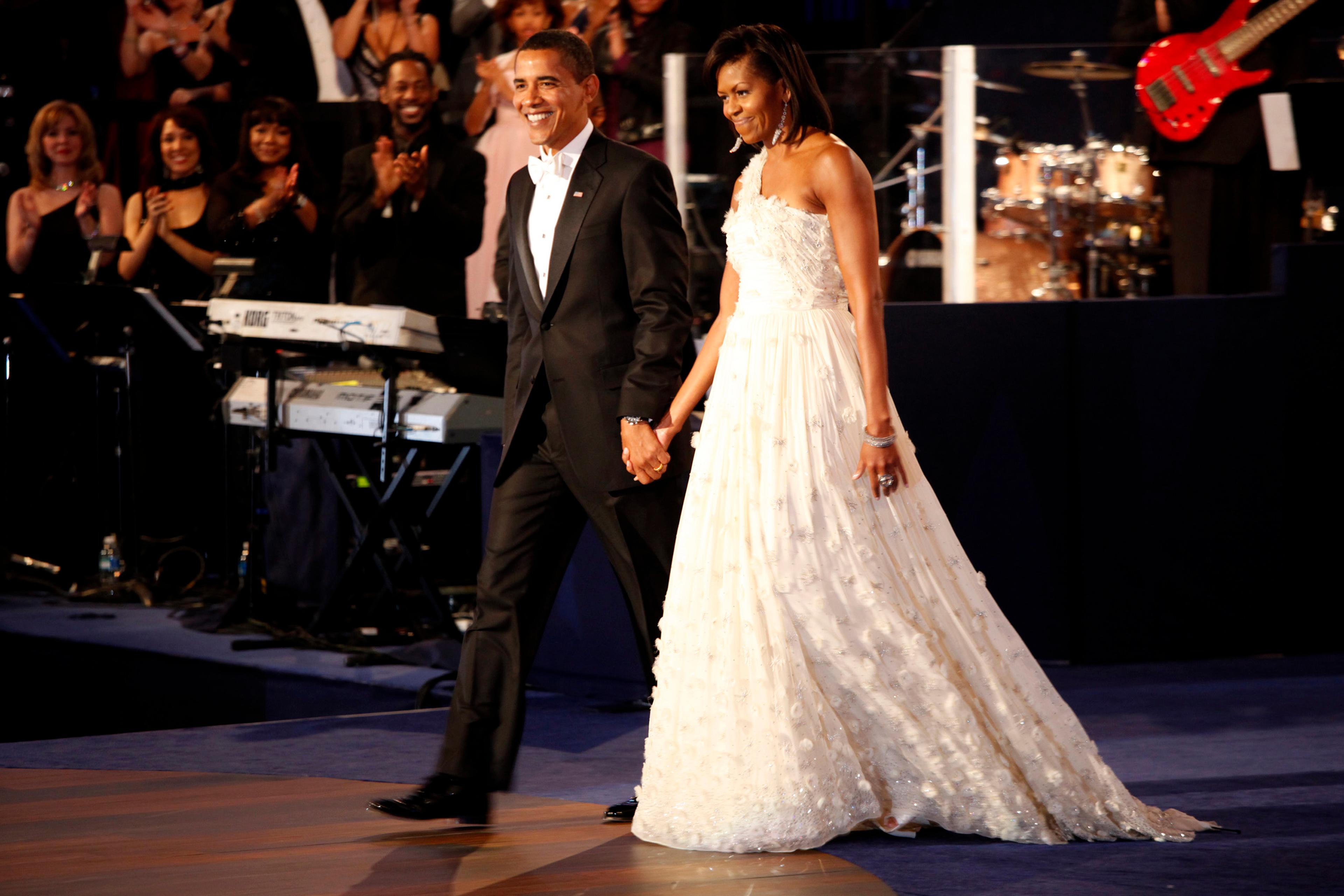 bill clinton blue dress red pumps Michelle Obama's White House Portrait: Arms and the Woman