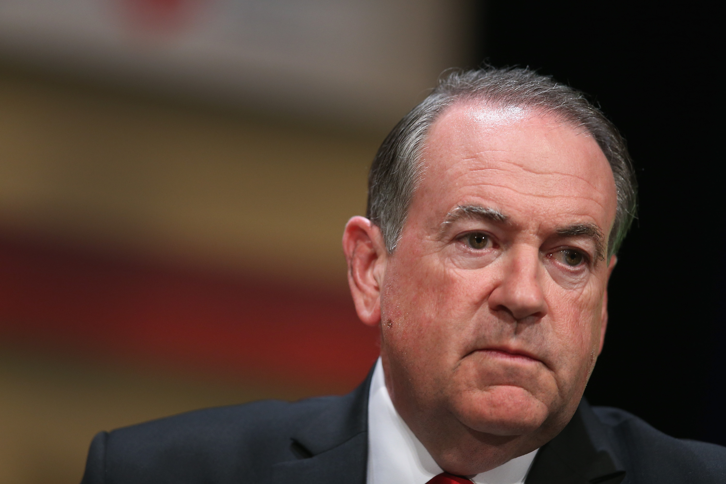 Republican presidential hopeful and former Arkansas Governor Mike Huckabee fields questions at The Family Leadership Summit at Stephens Auditorium in Ames, Iowa on July 18, 2015.