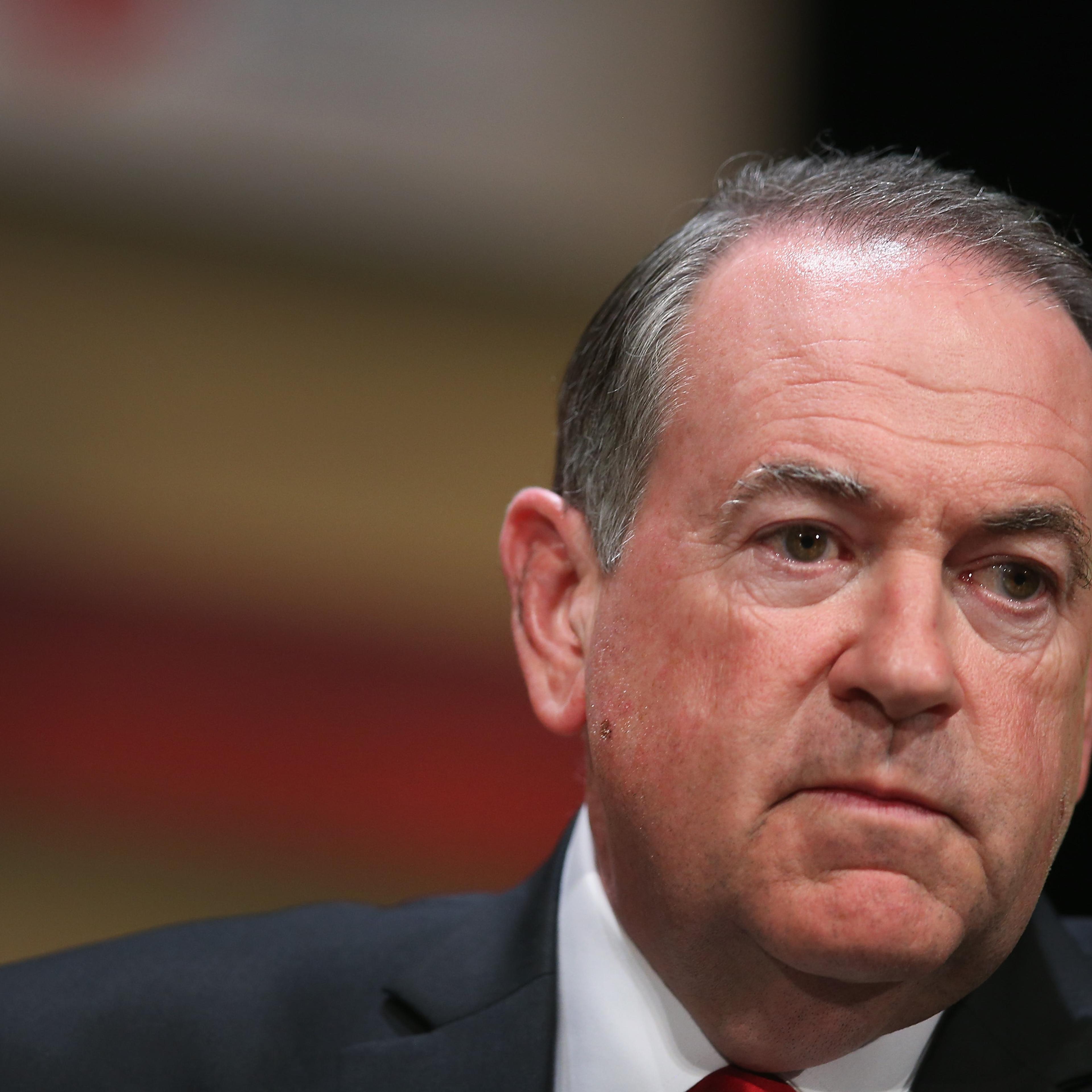Republican presidential hopeful and former Arkansas Governor Mike Huckabee fields questions at The Family Leadership Summit at Stephens Auditorium in Ames, Iowa on July 18, 2015.