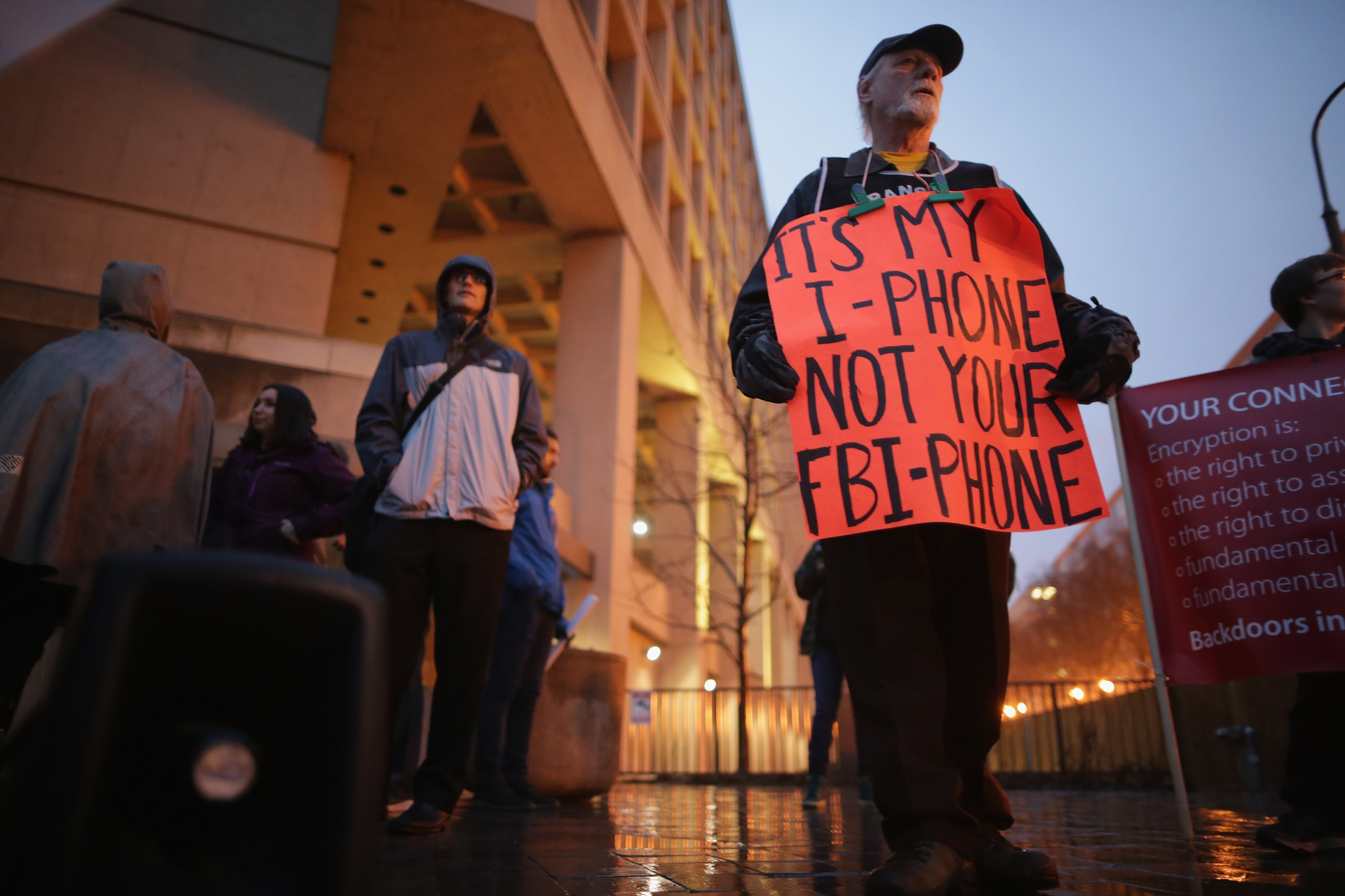 Apple Supporters Protest In Front Of FBI Headquarters In Washington DC