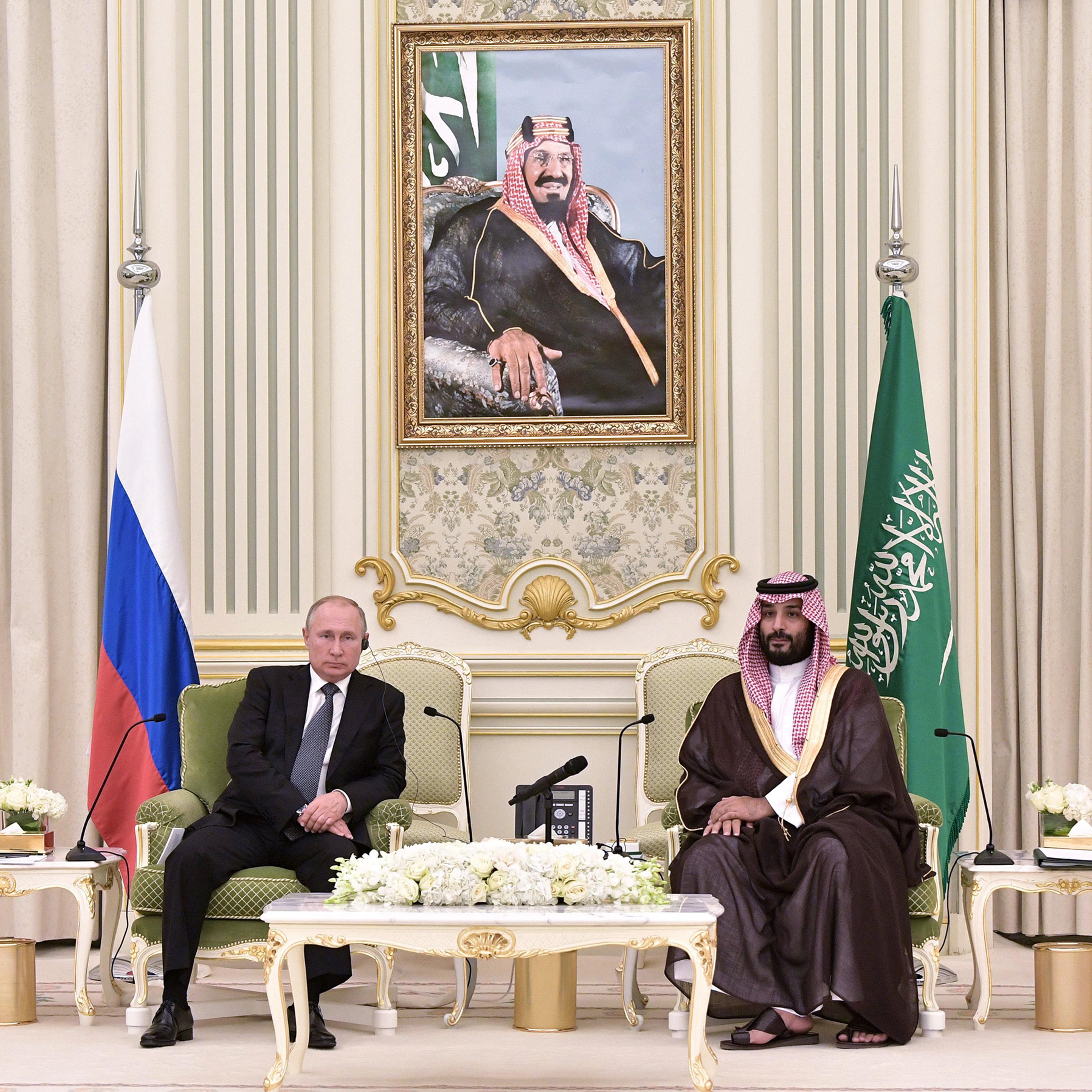 Russian President Vladimir Putin meets with Saudi Arabia's Crown Prince Mohammed bin Salman in Riyadh, Saudi Arabia, on Oct. 14, 2019
