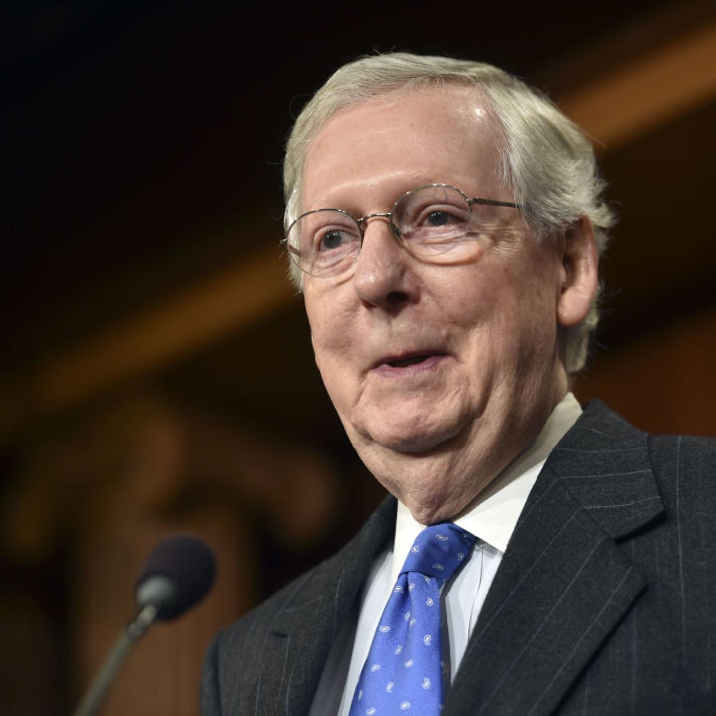 US Senate Majority Leader Mitch McConnell holds a media press conference